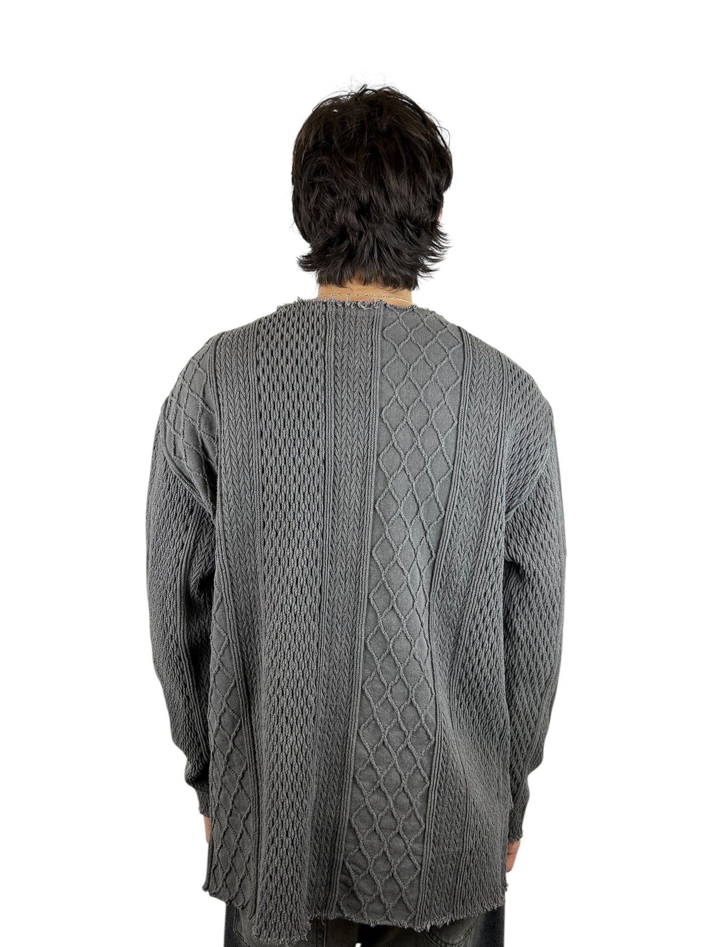 Cal O Line Distressed Hem Cable Knit Pullover (L)