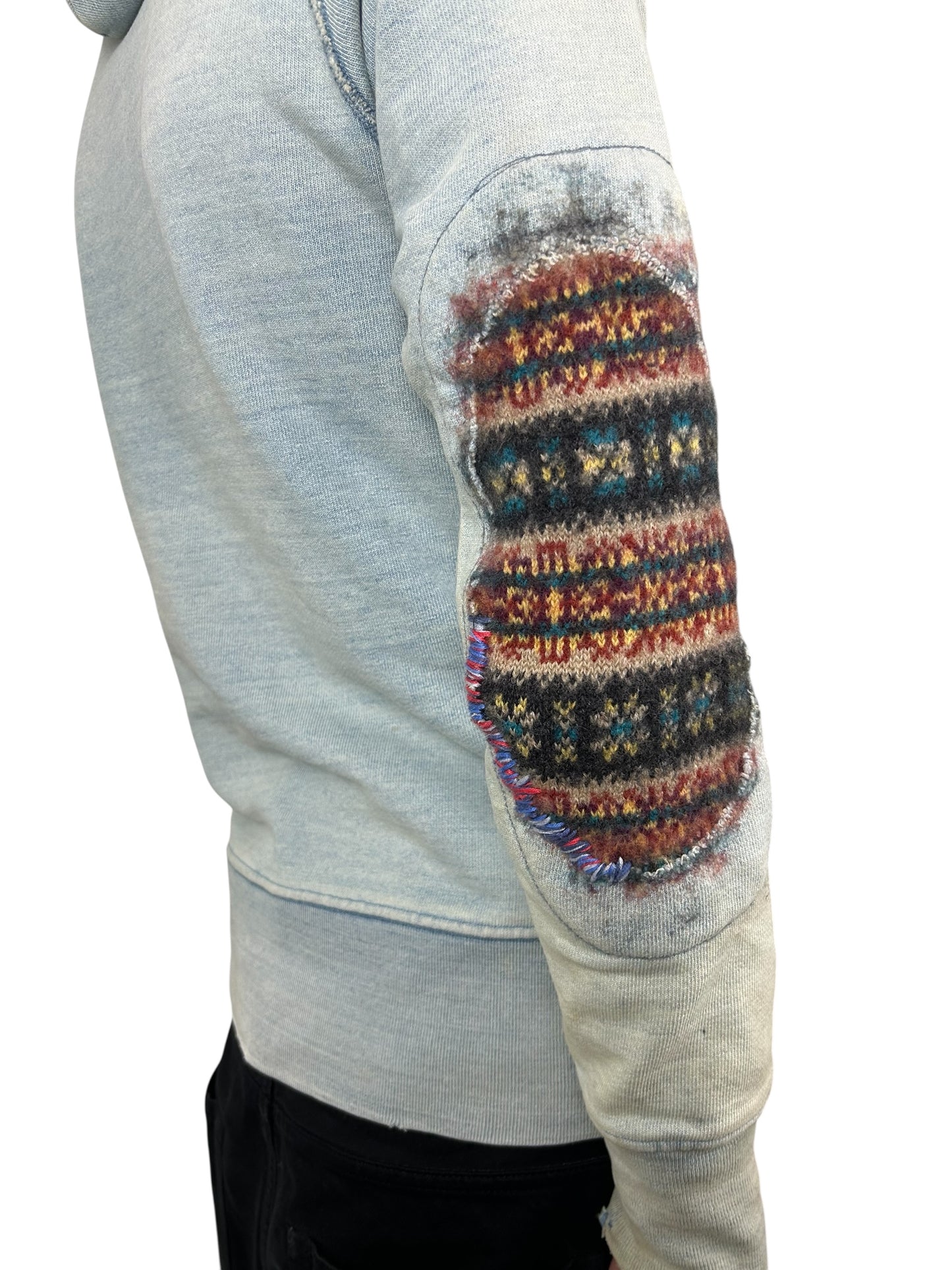 Kapital Yarn Restored Faded Hoodie With Woven Elbow Patches (M)
