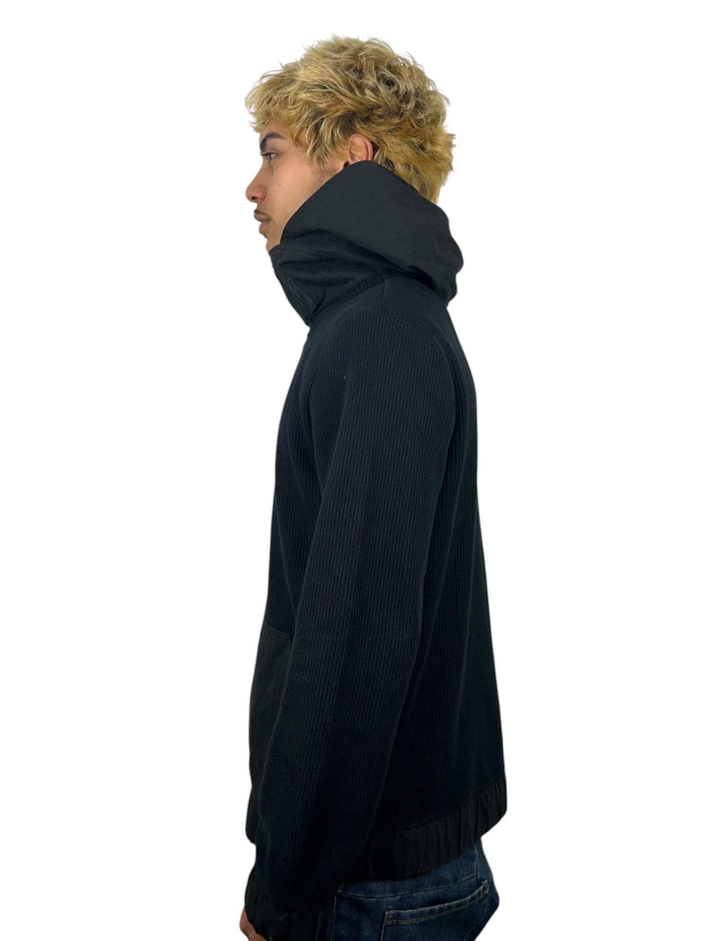 2000s Beauty Mark Convertible High-Neck Hooded Rib Knit Zip Hoodie (M)
