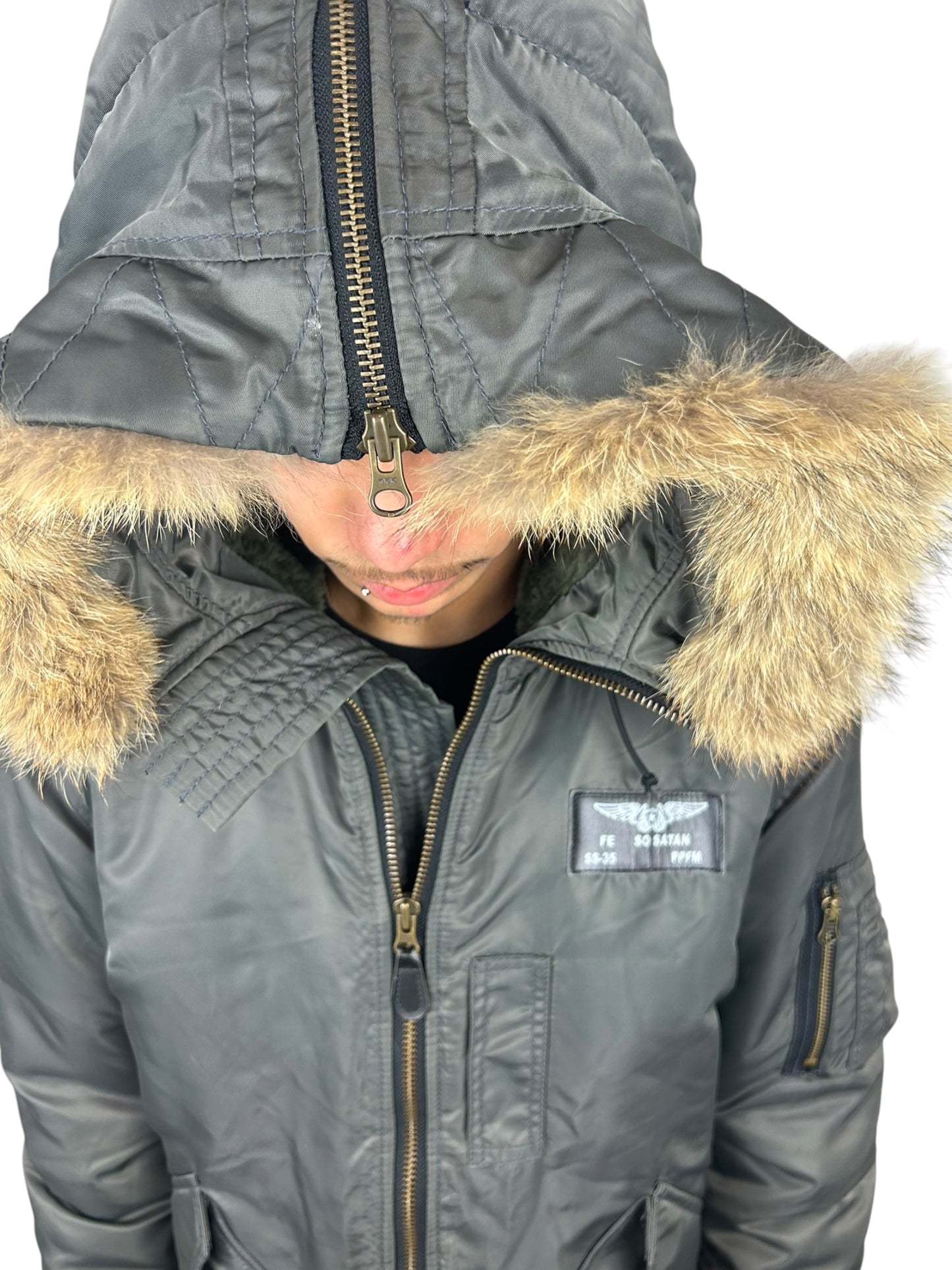 PPFM N-3B Zip Hood Coyote Fur Flight Parka Jacket (L)