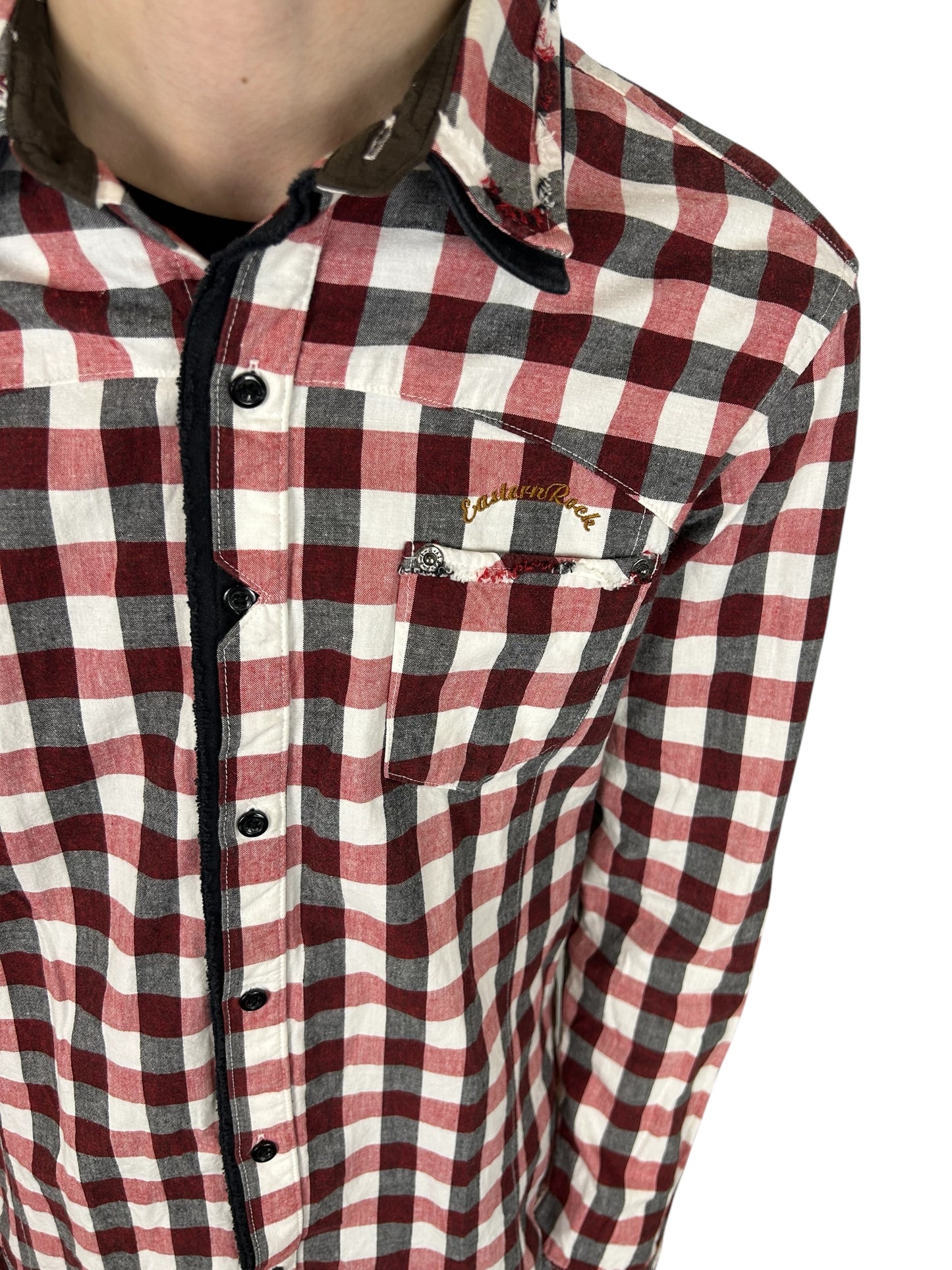 2000s PPFM Buffalo Check Raw Edge Double Collar “Eastern Rock” Button Up Shirt (L)
