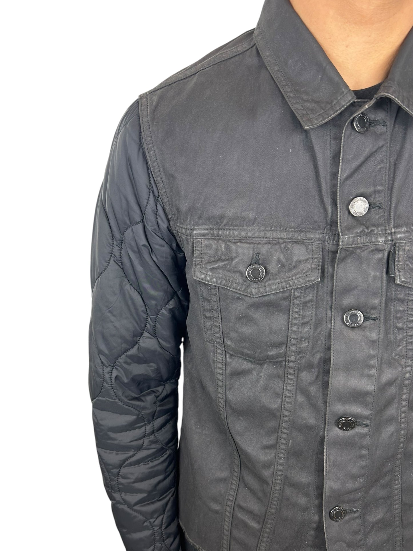 2013AW Undercoverism “Anatomi Couture” Quilted Sleeve Panel Oil Faded Trucker Jacket (M)
