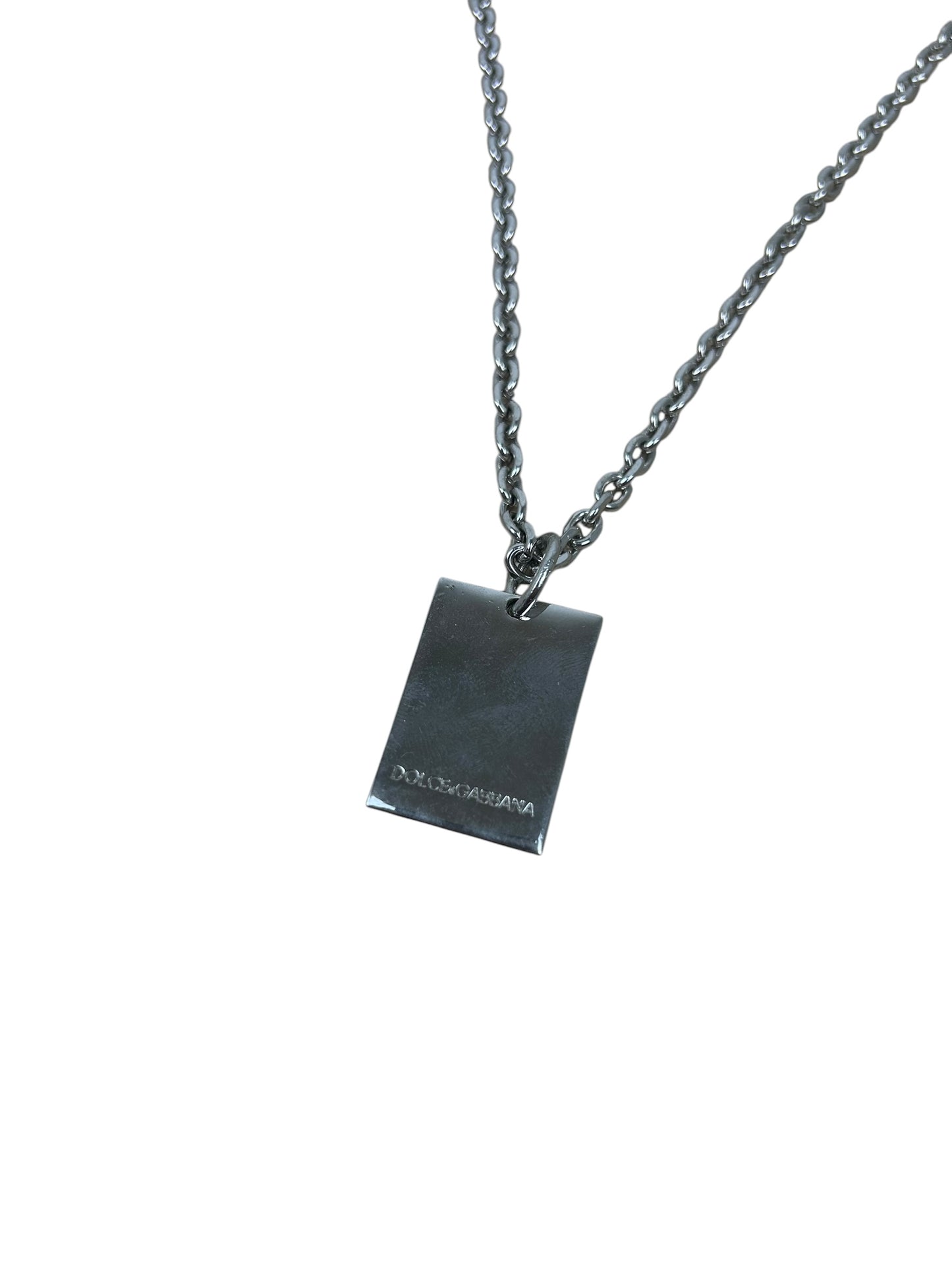Dolce & Gabbana Silver/Black Logo Plate Necklace