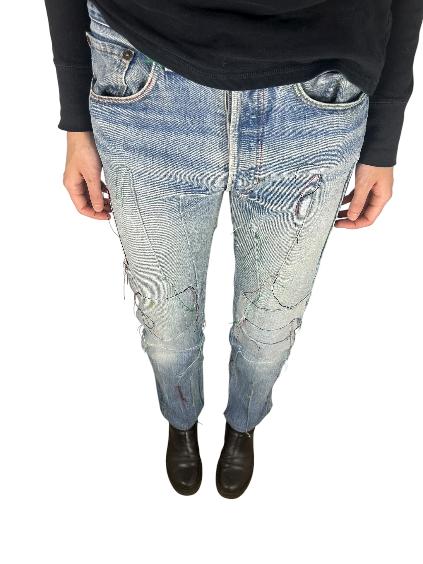 1980s Levi’s Reworked Hanging Stitch Sample Denim (30x29)