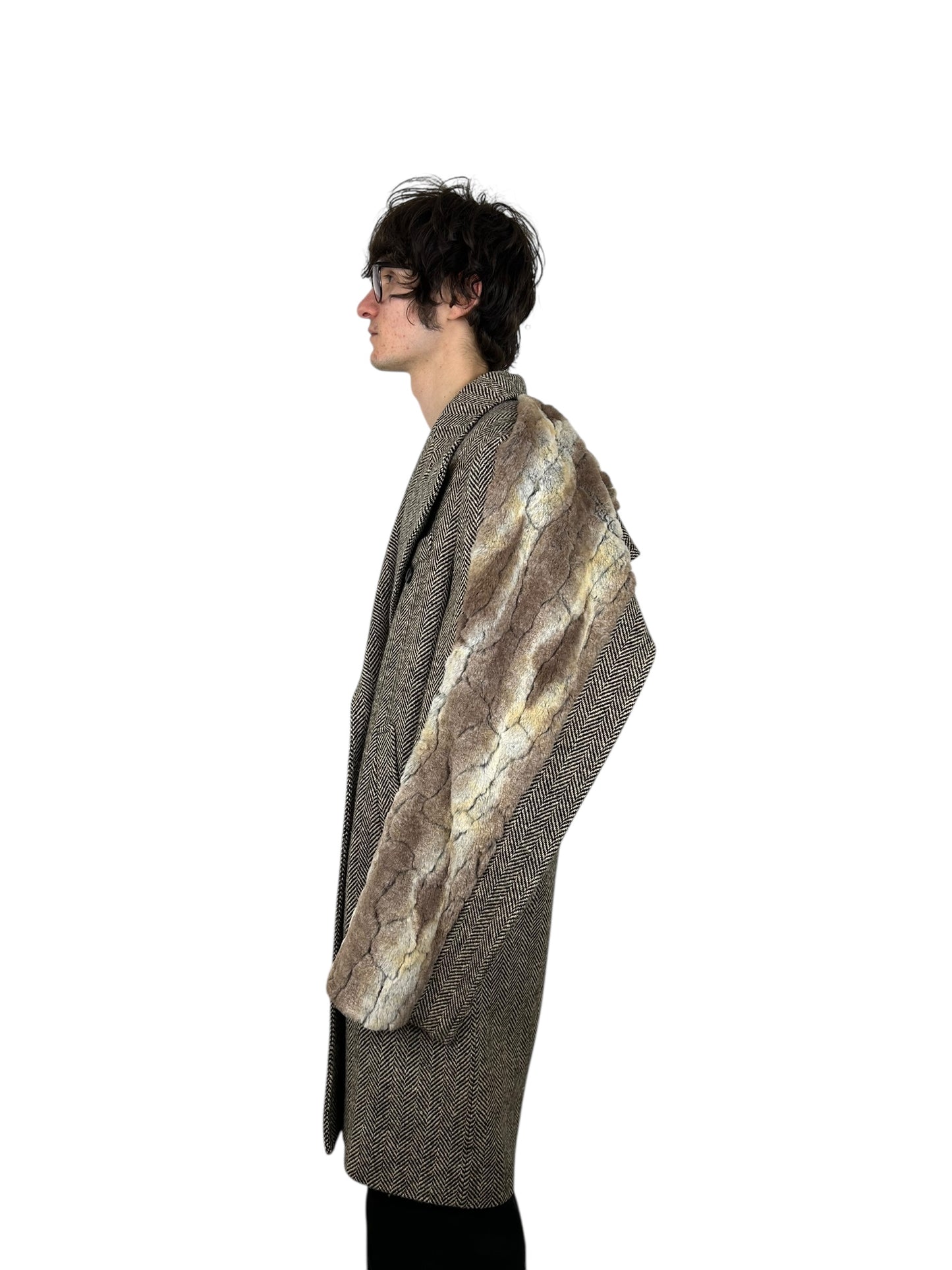 Y/Project Draped Faux Fur Herringbone Tweed Transformable Coat (L)