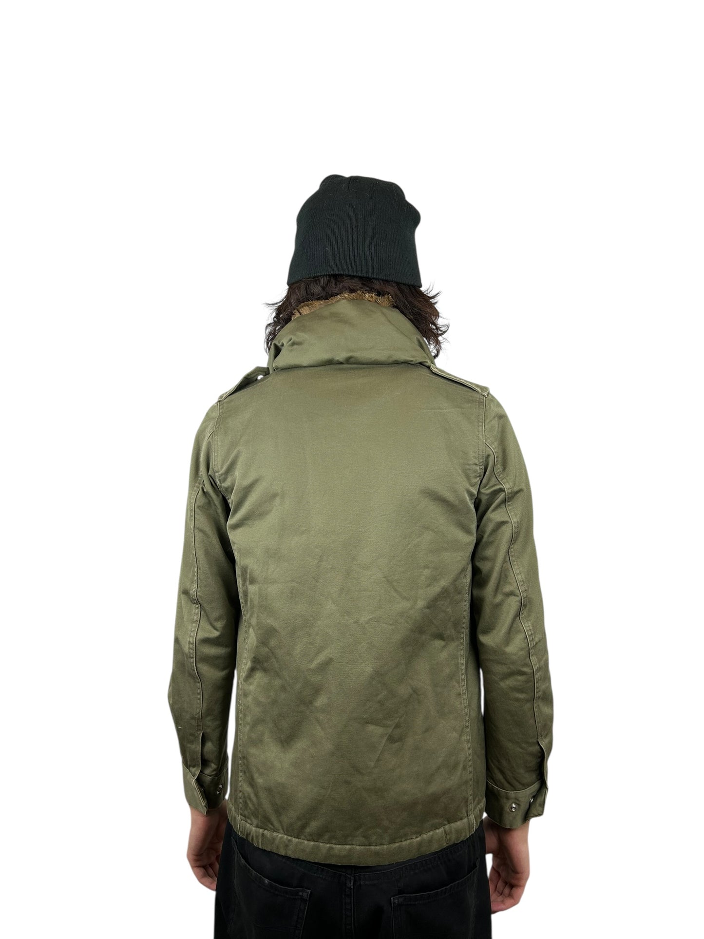 1990s Johnbull Rabbit Fur-Lined Asymmetrical Military Jacket (M)