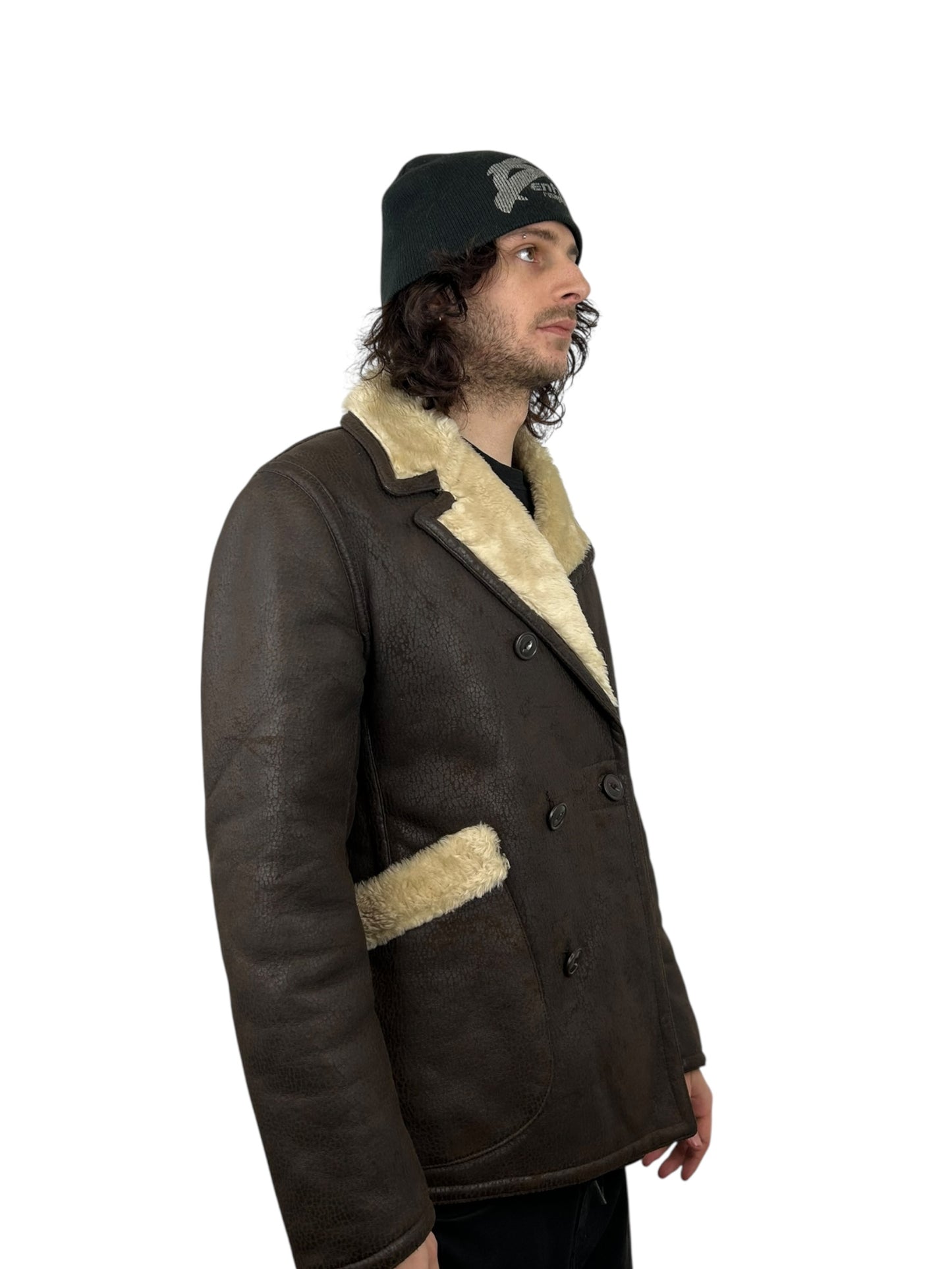 PPFM Heavy Double Breasted Faux Shearling Naval Jacket (L)