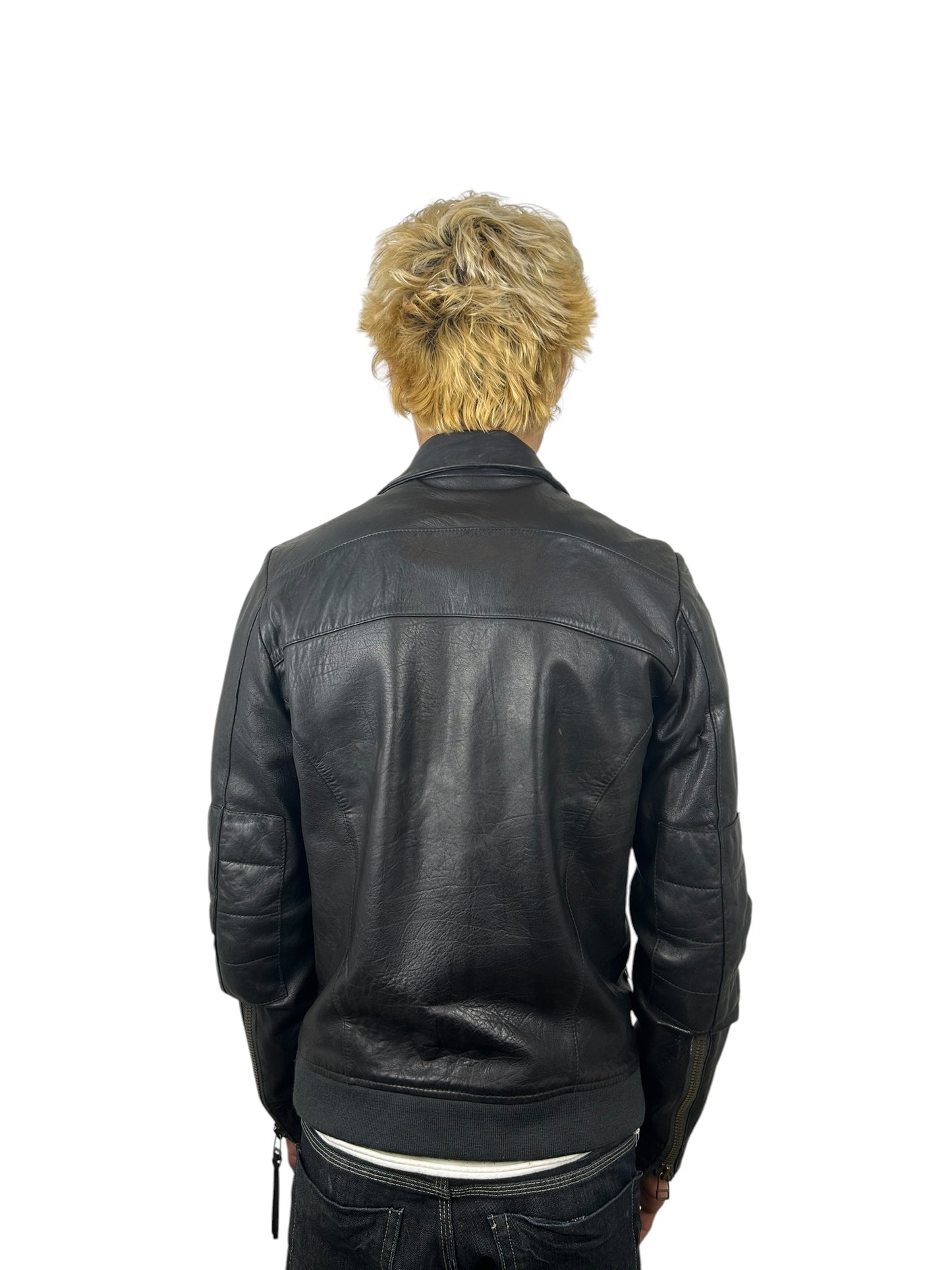Johnbull Black Leather Multi-Pocket Zip Jacket with Neck Guard (M)