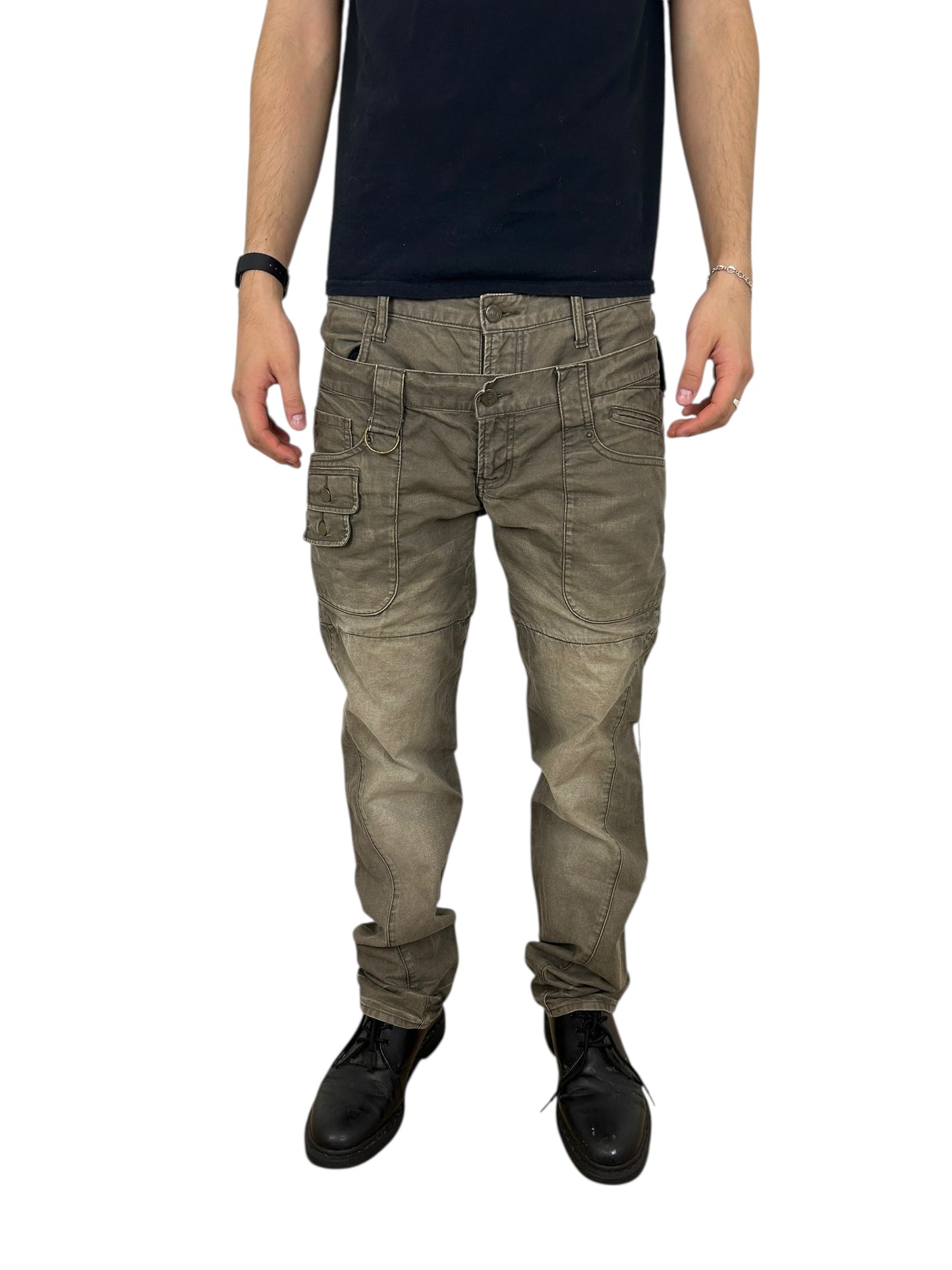 2000s PPFM Double Waisted Plaid Lined Cargo Pants (32x32)