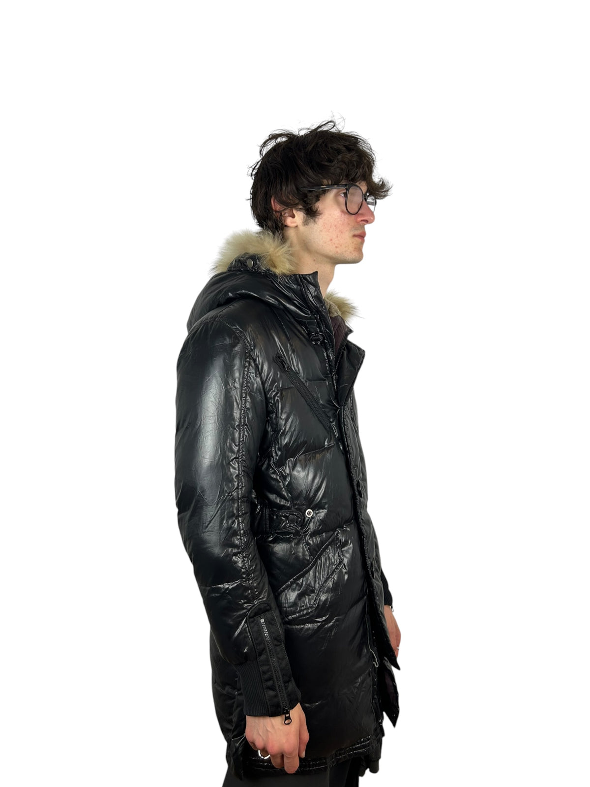 2000s PPFM Black Faux-Fur Trimmed Quilted Puffer Jacket (L)