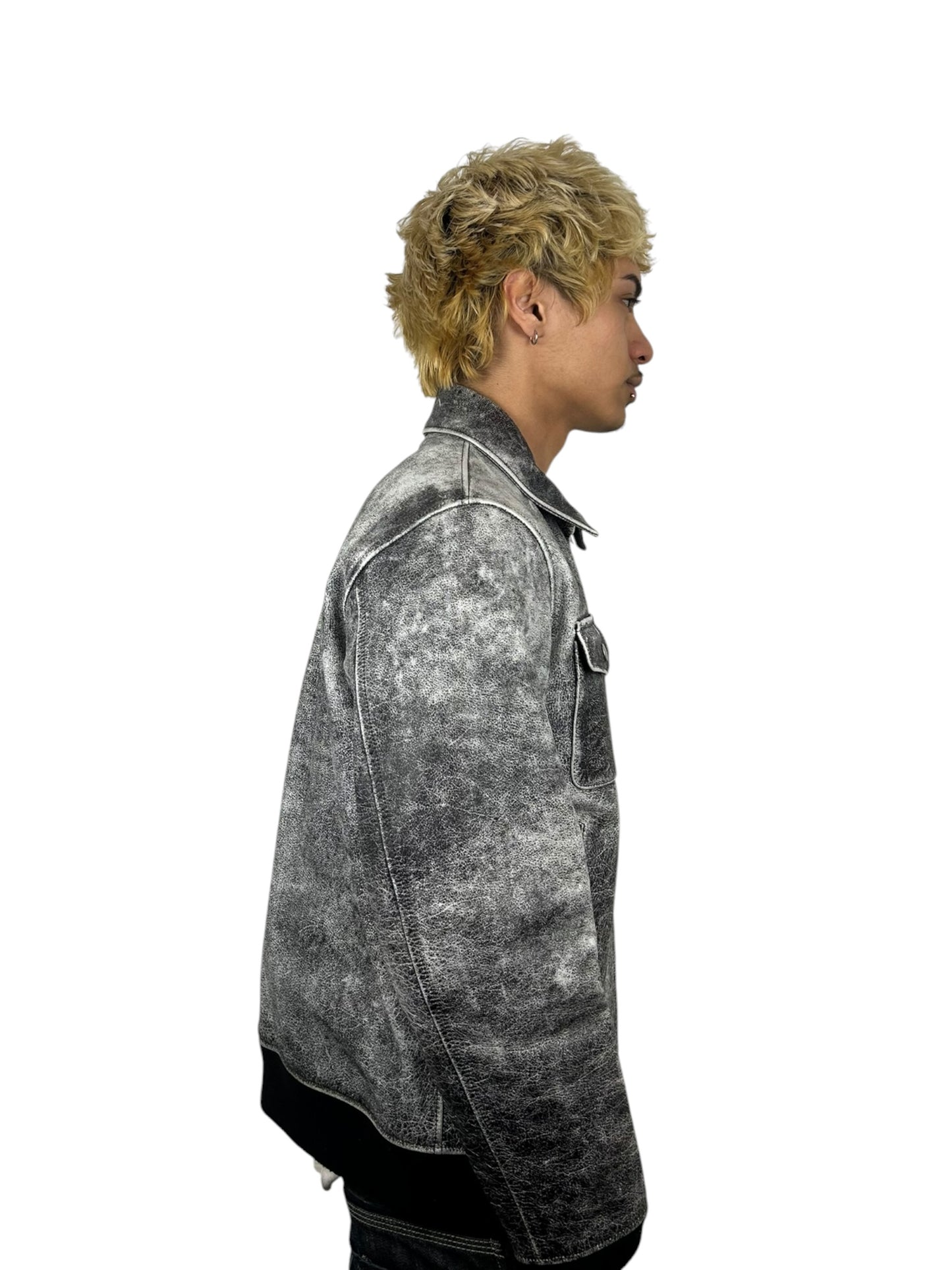2017AW Undercover Sample “Brain Washed Generation” Crackled Leather Zip Jacket (M)