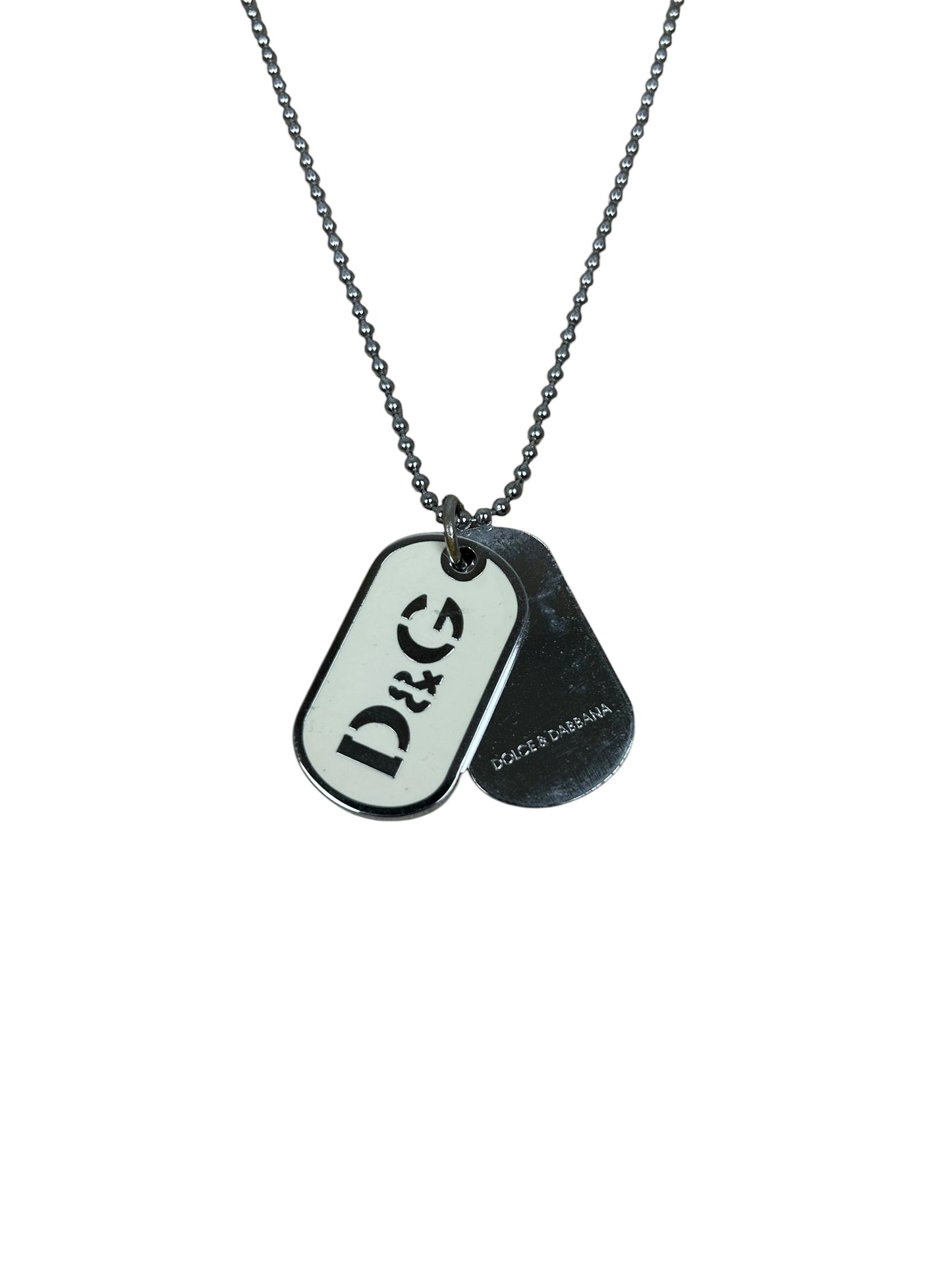 Dolce & Gabbana Silver/Cream Small Double Dog-tag Necklace