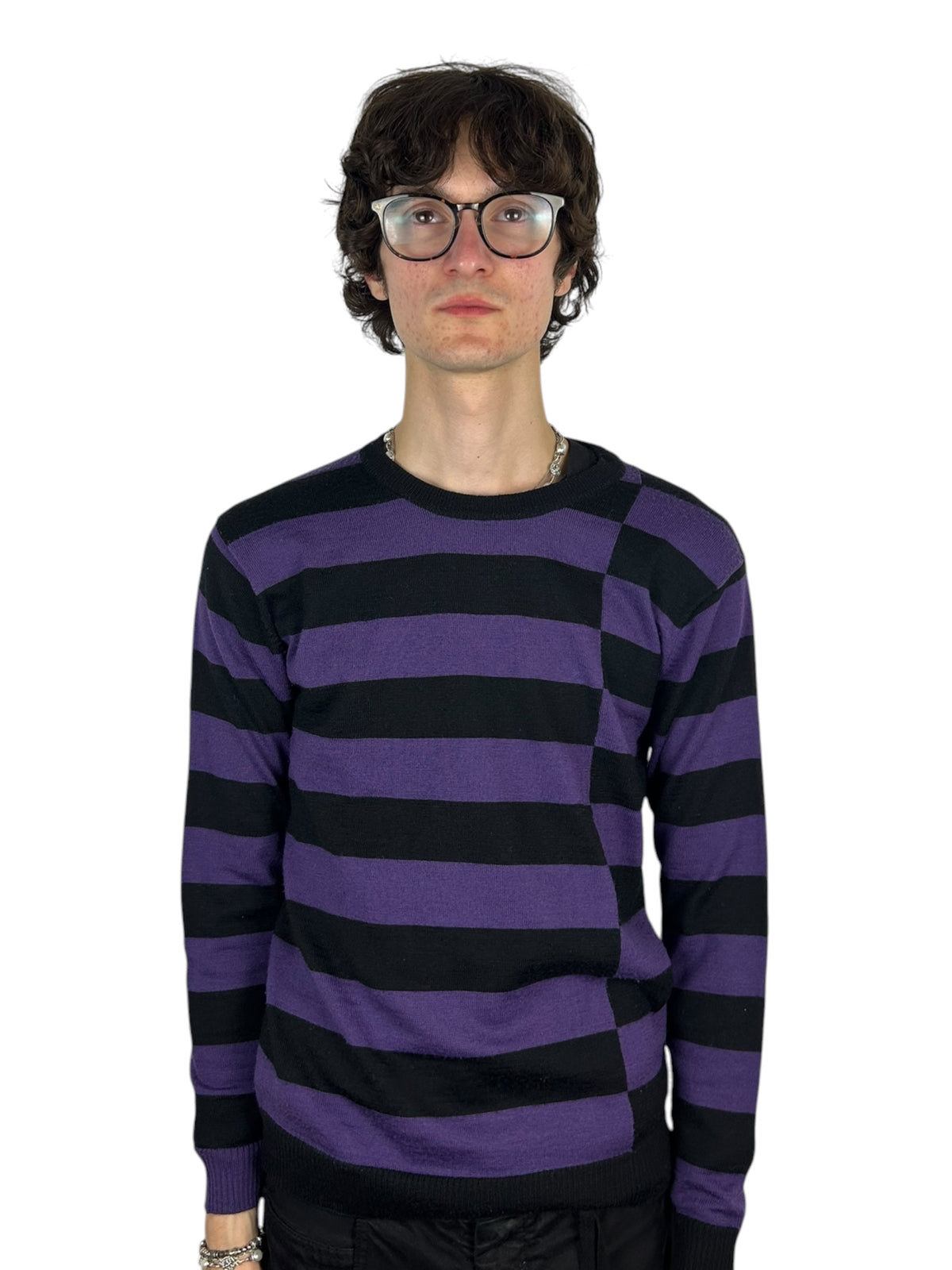2000s PPFM Asymmetrical Striped Knit Sweater (M)