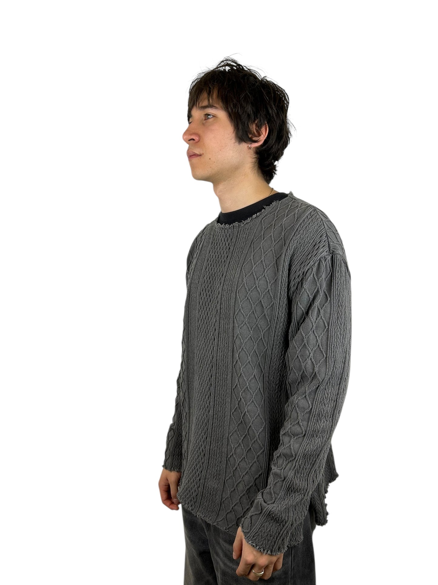 Cal O Line Distressed Hem Cable Knit Pullover (L)