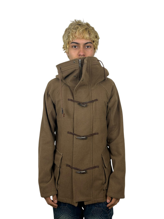 2000s PPFM Hooded Duffle Toggle Closure Wool Blend Panelled Utility Coat (L)