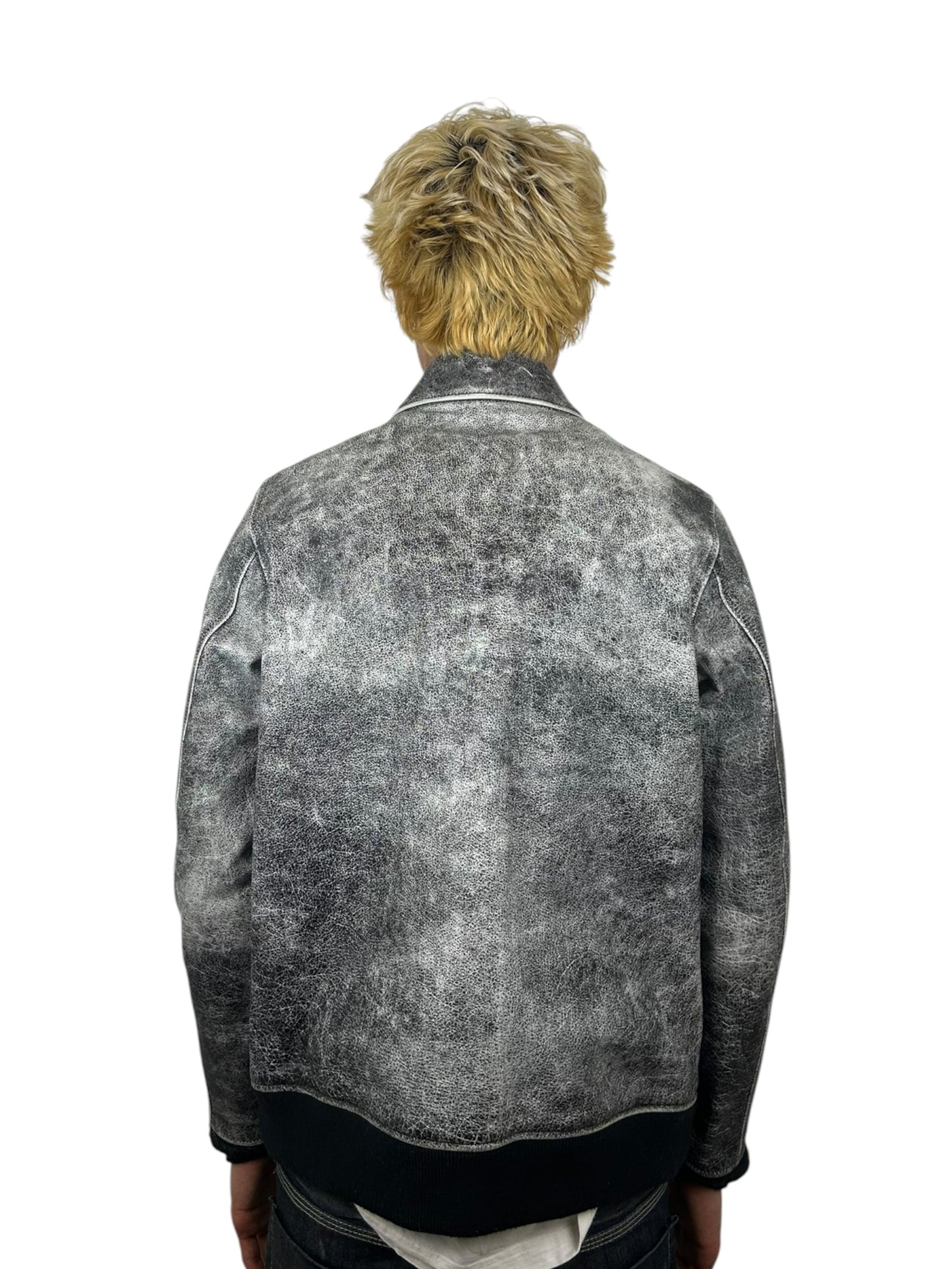 2017AW Undercover Sample “Brain Washed Generation” Crackled Leather Zip Jacket (M)