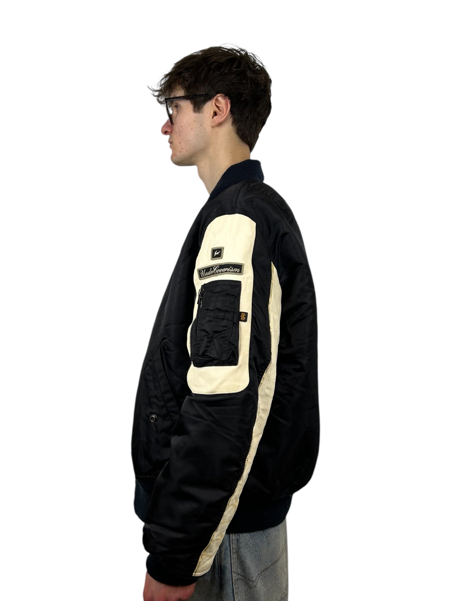 2004AW Undercover x Fragment Alpha Studios Deer Skin Panel Bomber Jacket (L)