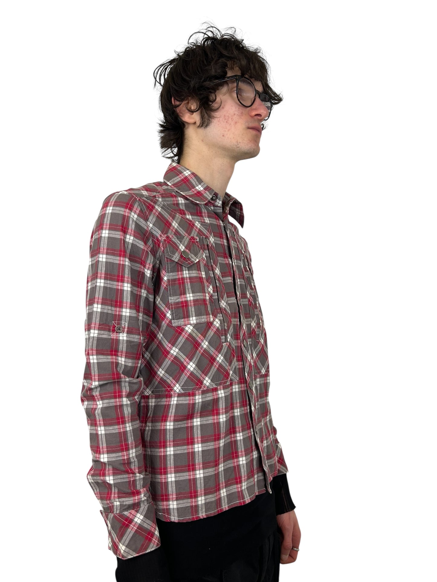 2000s PPFM Madras-Style Lightweight Utility Pocket Snap Button Up Shirt (M)
