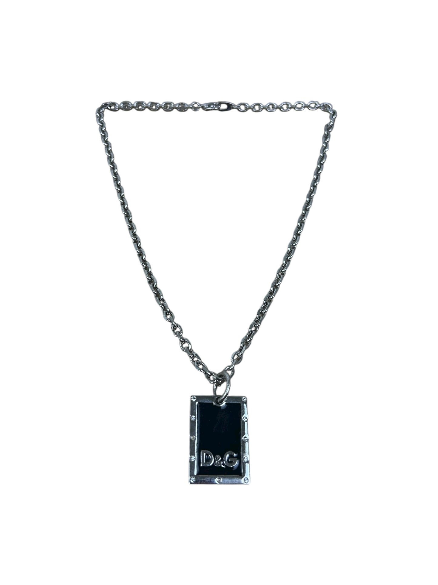 Dolce & Gabbana Silver/Black Logo Plate Necklace