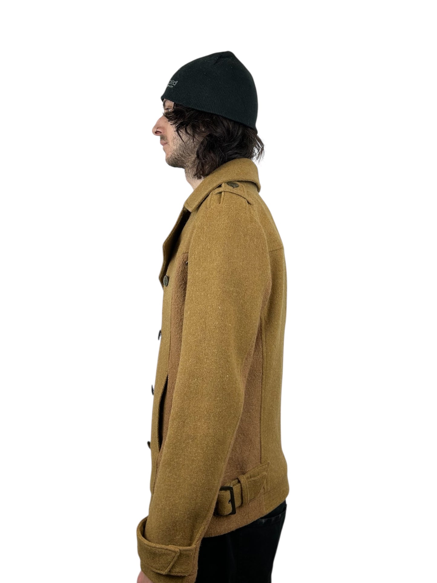 PPFM Double Breasted Officer Cut Brushed Wool Peacoat (L)