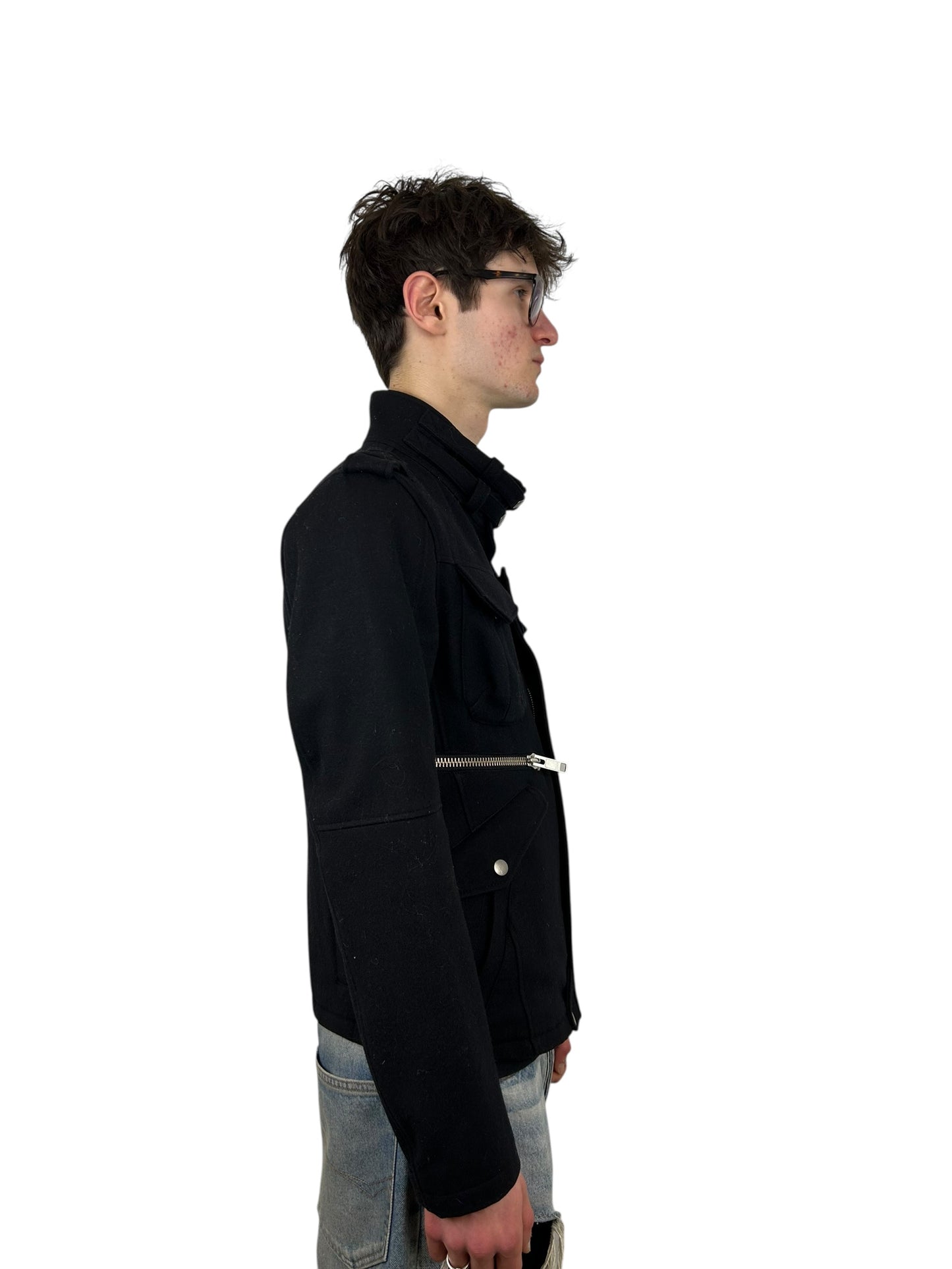 2000s PPFM Black Military Utility Jacket With Neck Guard (L)