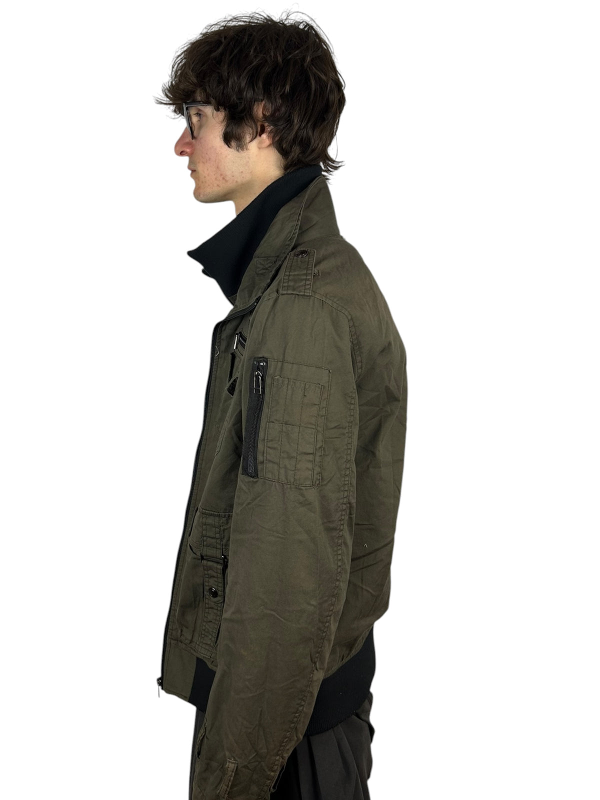 Bareback Realdress Double Zipper Multi-Pocket Military Bomber Jacket (L)