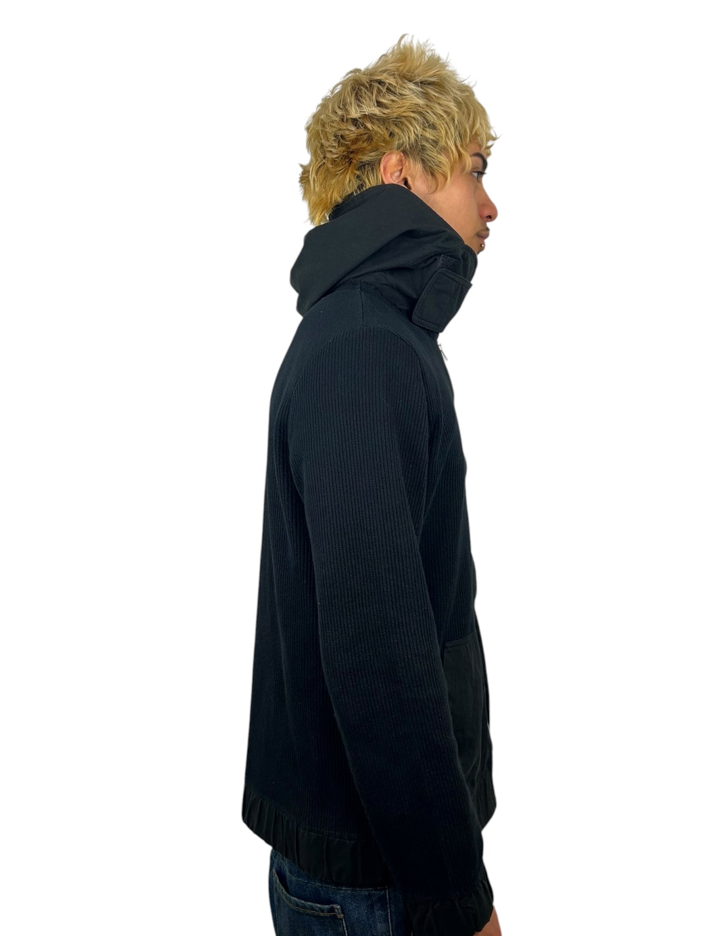 2000s Beauty Mark Convertible High-Neck Hooded Rib Knit Zip Hoodie (M)