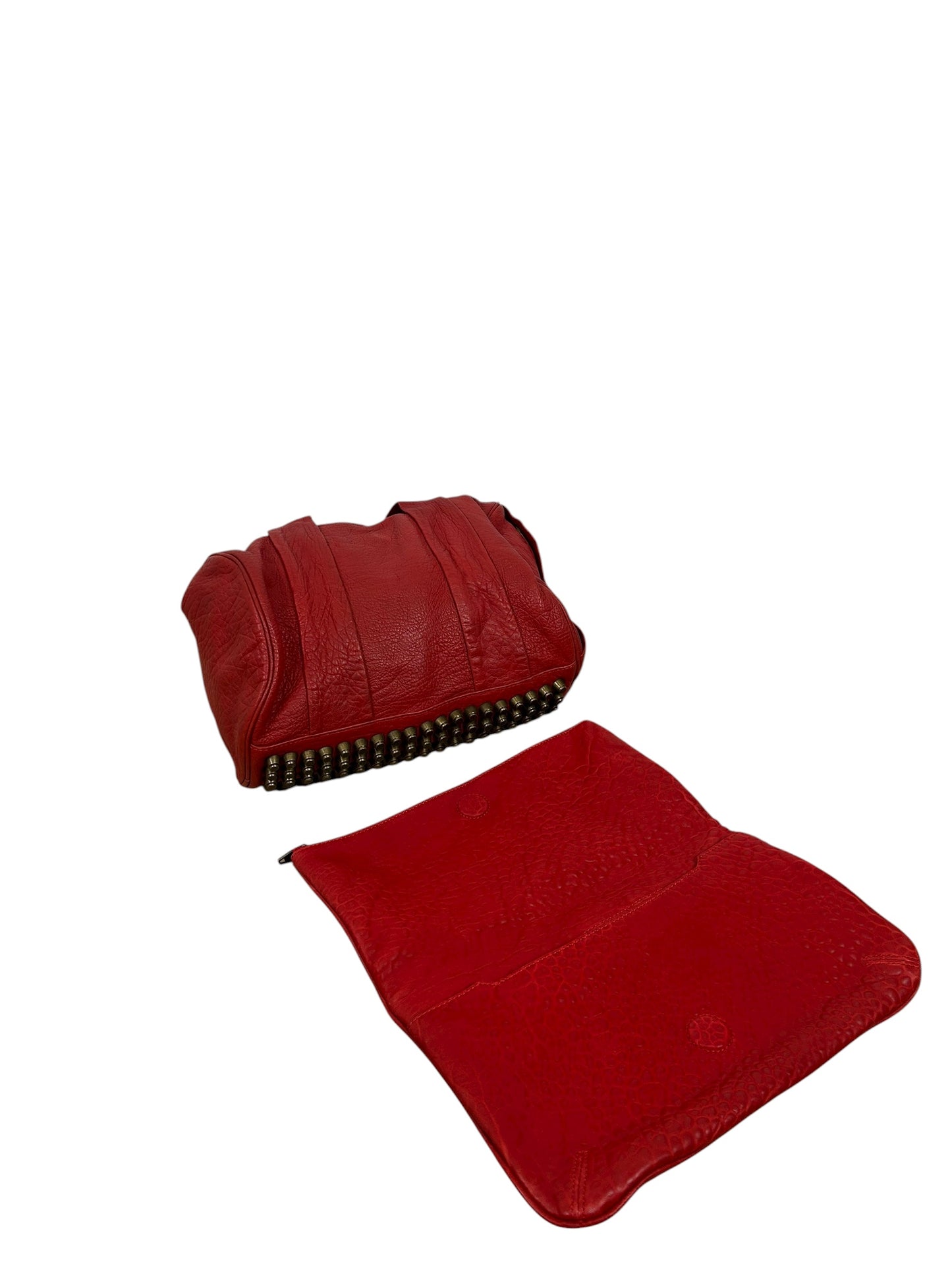 Alexander Wang Studded Rocco Bag w Clutch Set Bright Red Leather
