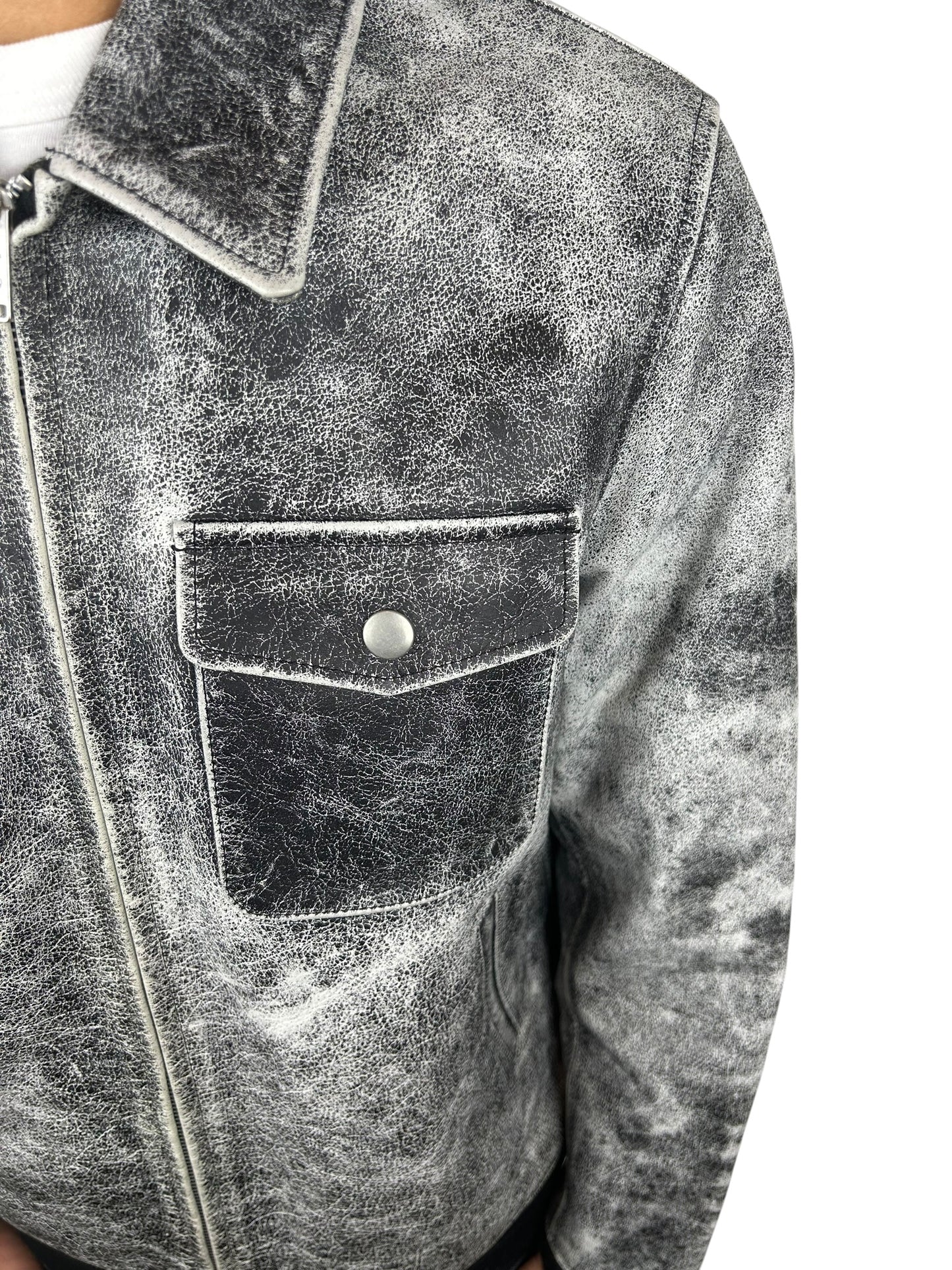 2017AW Undercover Sample “Brain Washed Generation” Crackled Leather Zip Jacket (M)