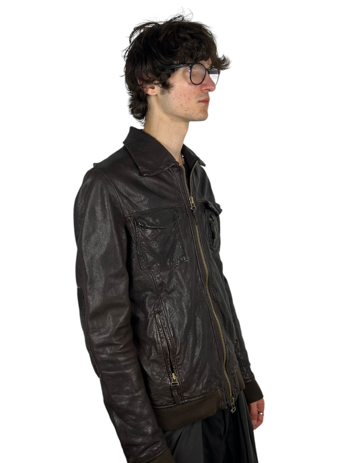 Johnbull Purple Leather Multi-Pocket Zip Jacket with Neck Guard (L)