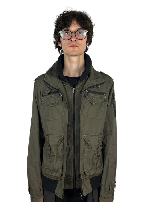 Bareback Realdress Double Zipper Multi-Pocket Military Bomber Jacket (L)