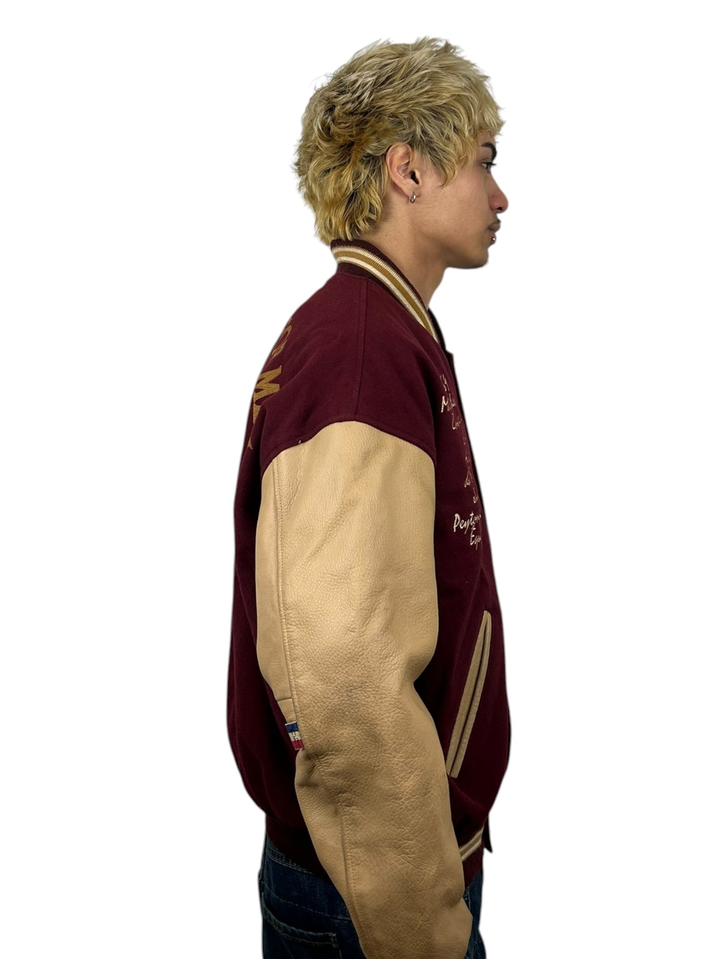 1990s PPFM Ski Team “Kitzbühel Horn” Embroidered Wool Leather Varsity Jacket (L)