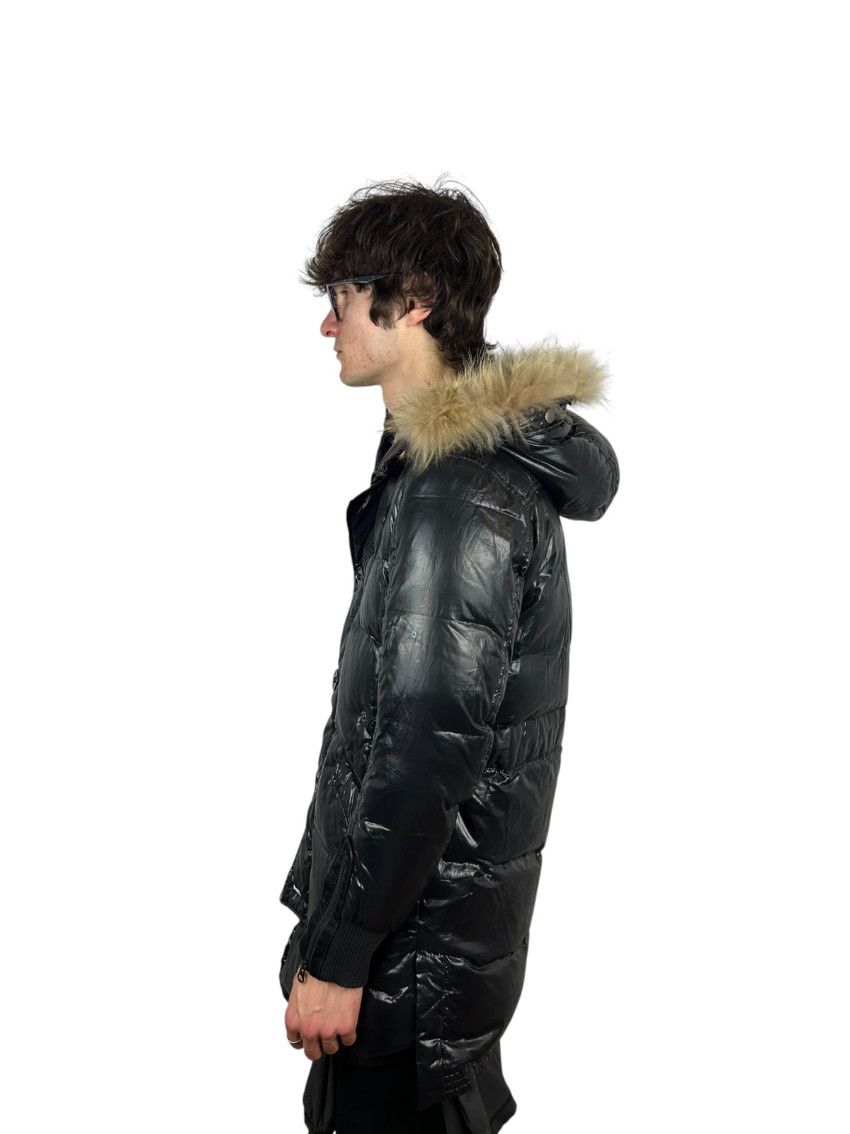 2000s PPFM Black Faux-Fur Trimmed Quilted Puffer Jacket (L)