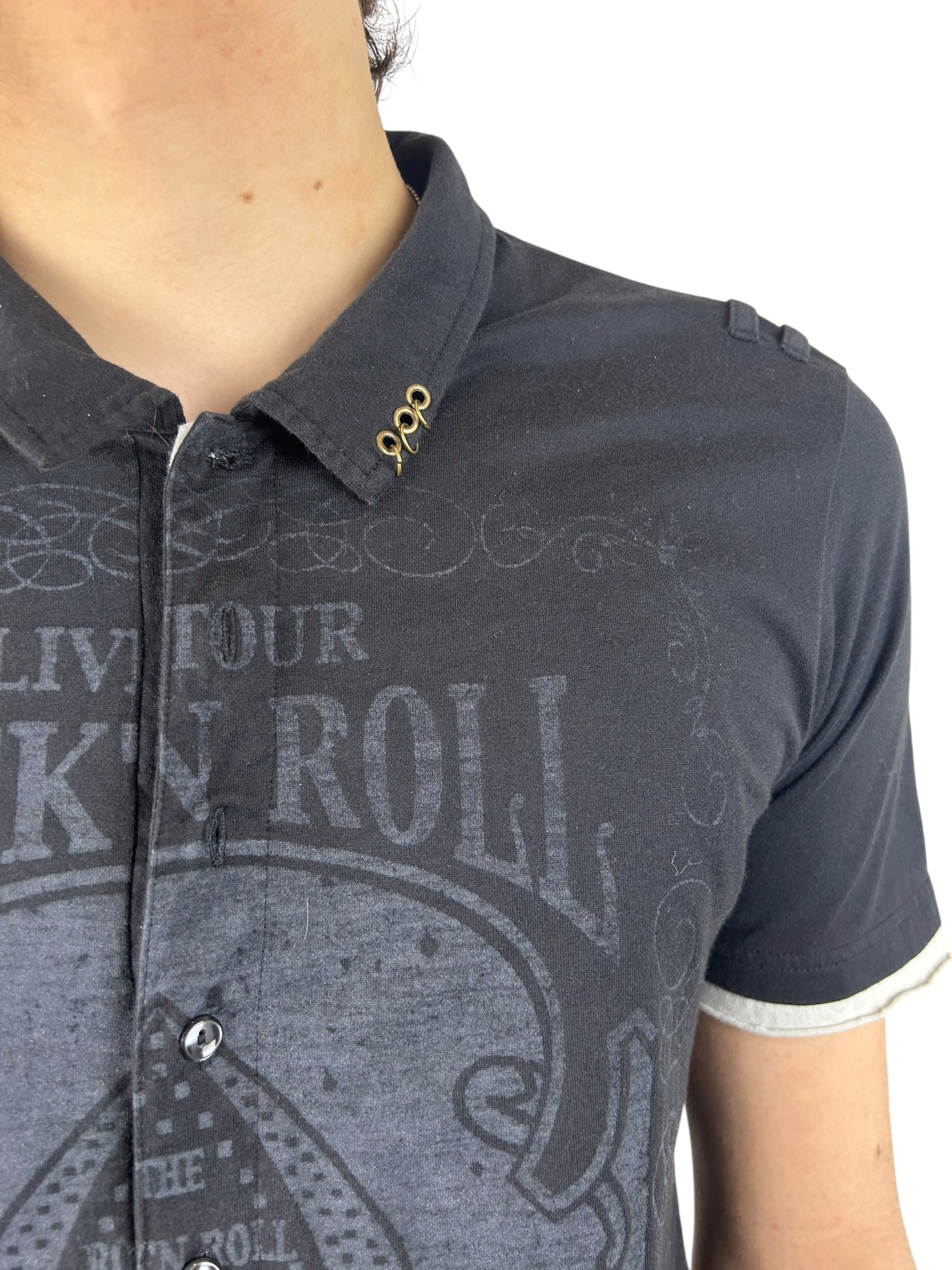 2000s PPFM 2 Layer “Rock and Roll” Pierced Polo (M)