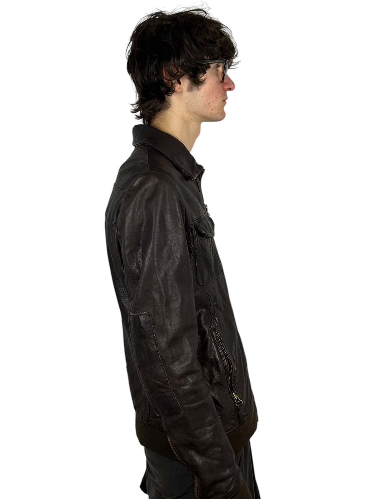 Johnbull Purple Leather Multi-Pocket Zip Jacket with Neck Guard (L)