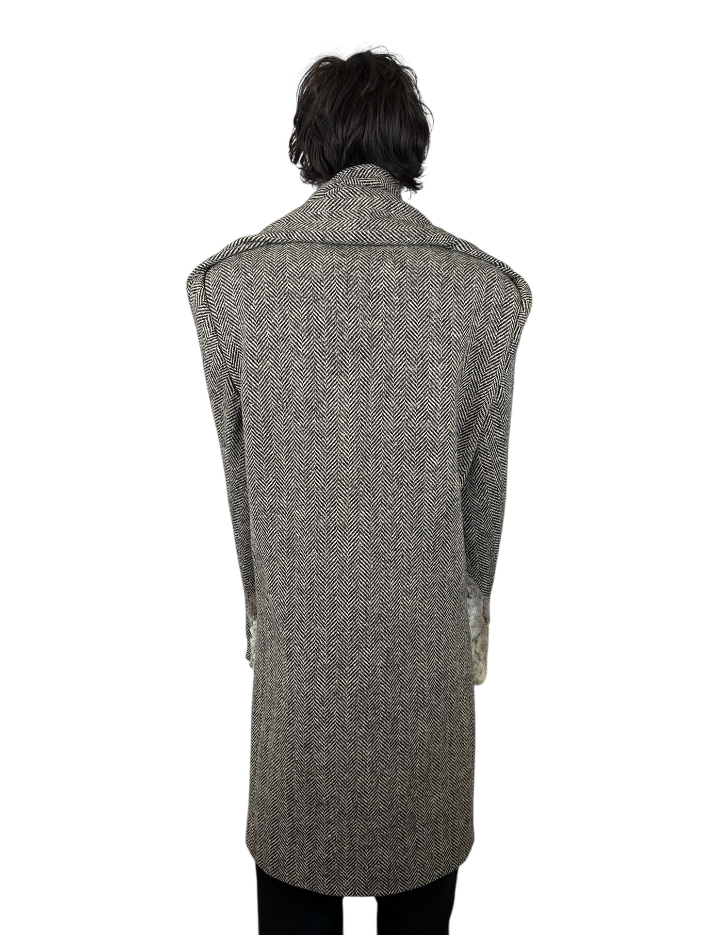 Y/Project Draped Faux Fur Herringbone Tweed Transformable Coat (L)