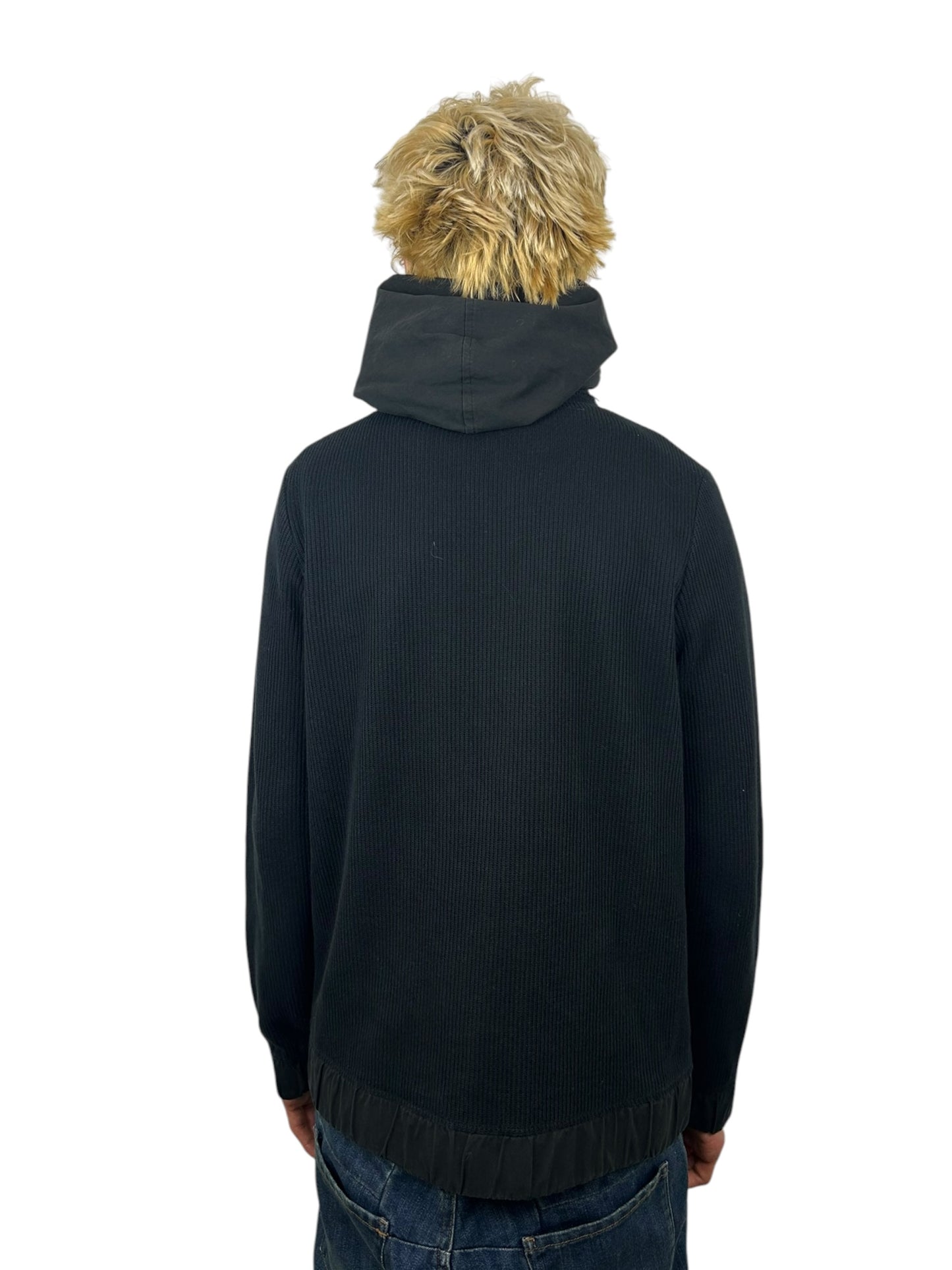 2000s Beauty Mark Convertible High-Neck Hooded Rib Knit Zip Hoodie (M)