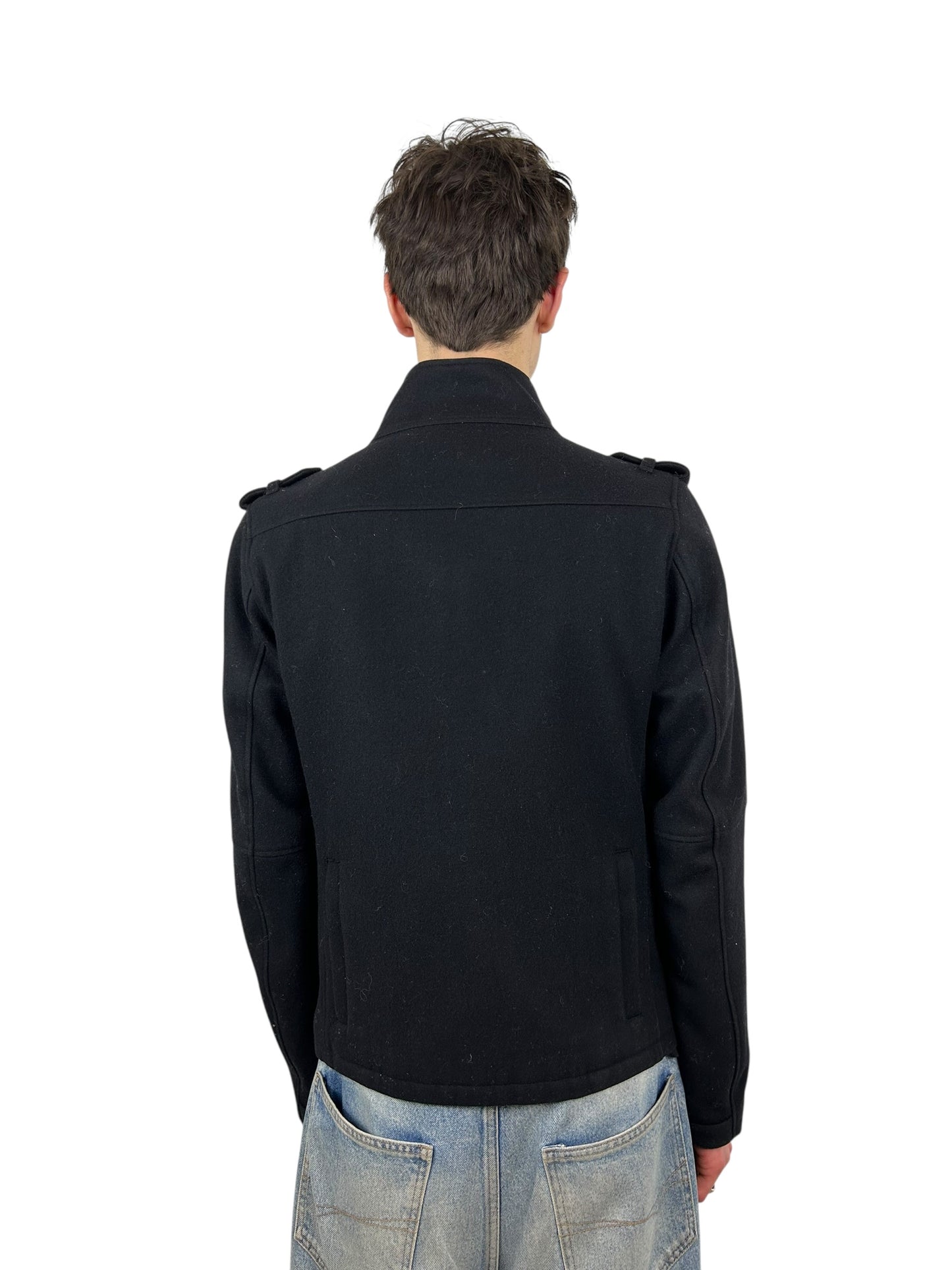 2000s PPFM Black Military Utility Jacket With Neck Guard (L)