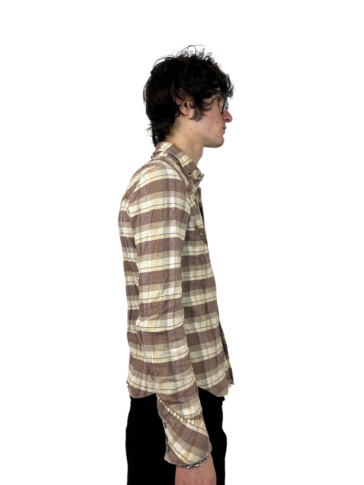 2000s PPFM Multi Stripe Plaid Skull Embroidery Western Style Button Up (M)