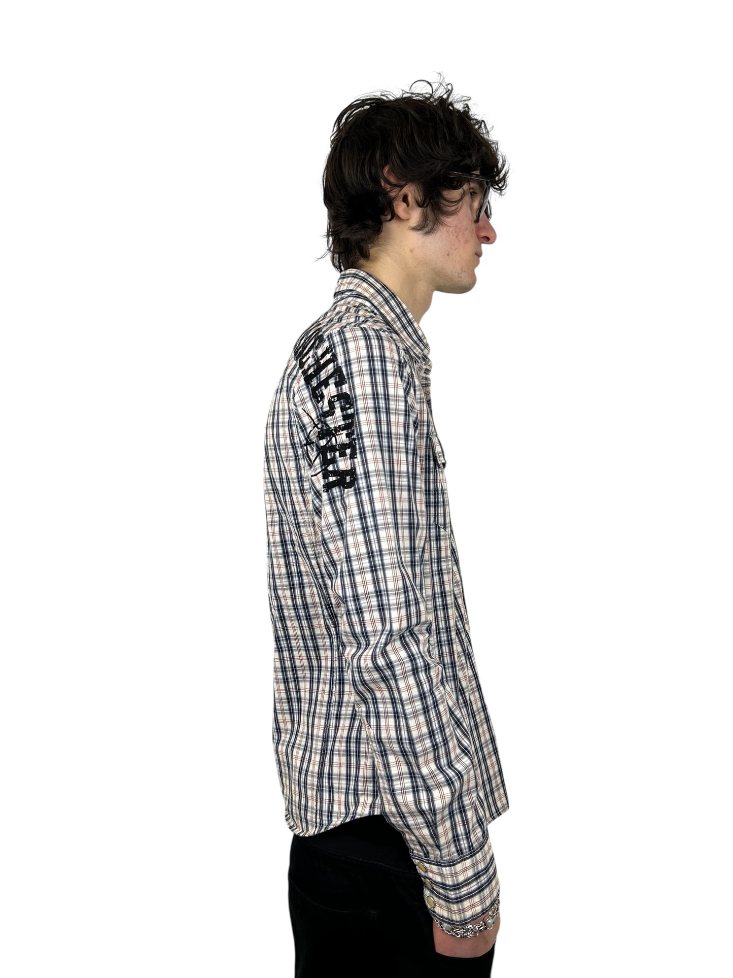 2000s PPFM “Manchester Anarchy” Tattersall Plaid Snap Button Shirt (M)