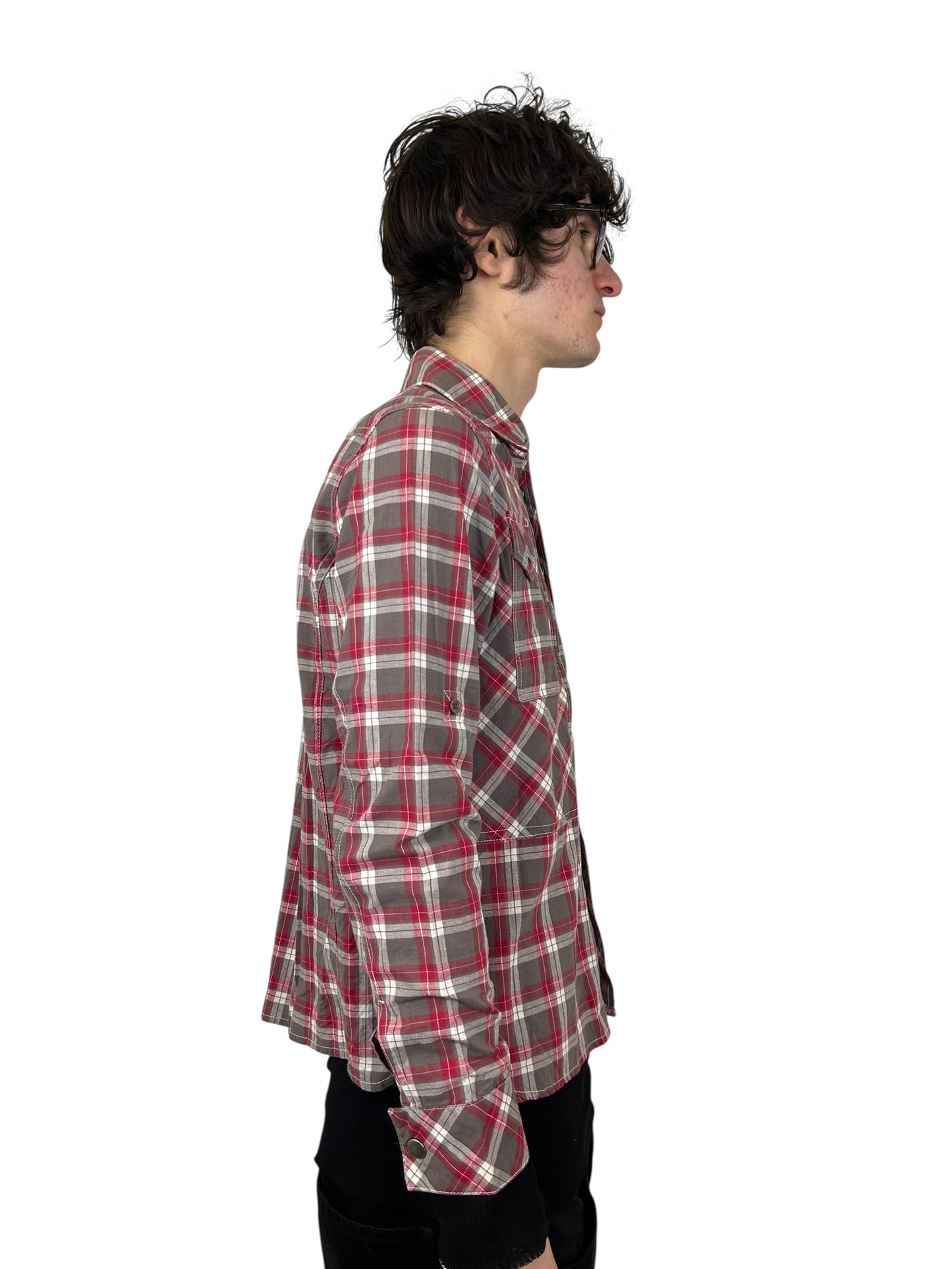 2000s PPFM Madras-Style Lightweight Utility Pocket Snap Button Up Shirt (M)