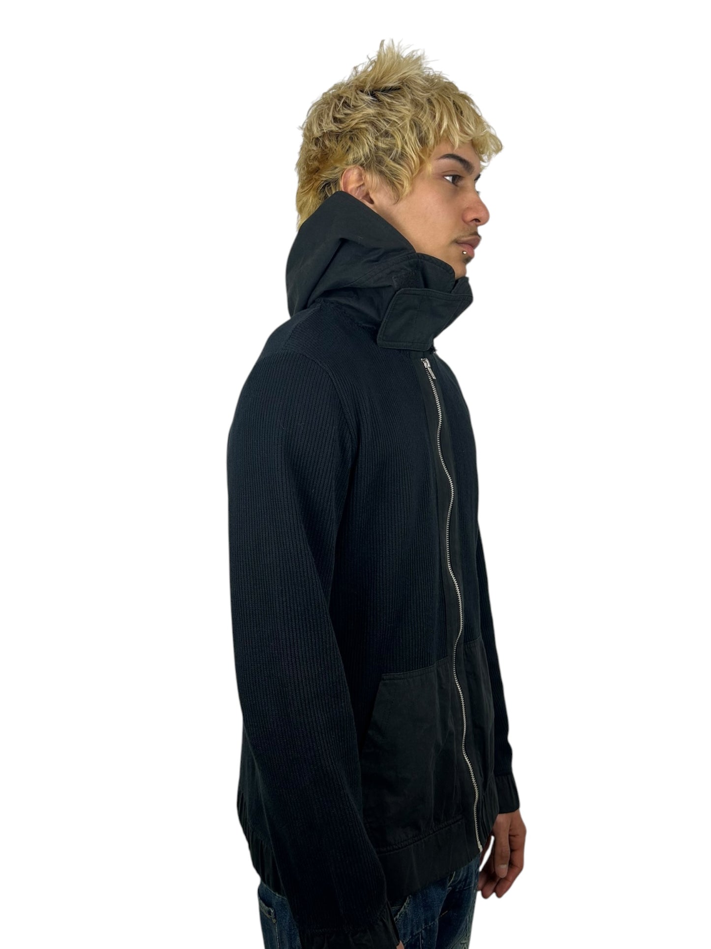2000s Beauty Mark Convertible High-Neck Hooded Rib Knit Zip Hoodie (M)
