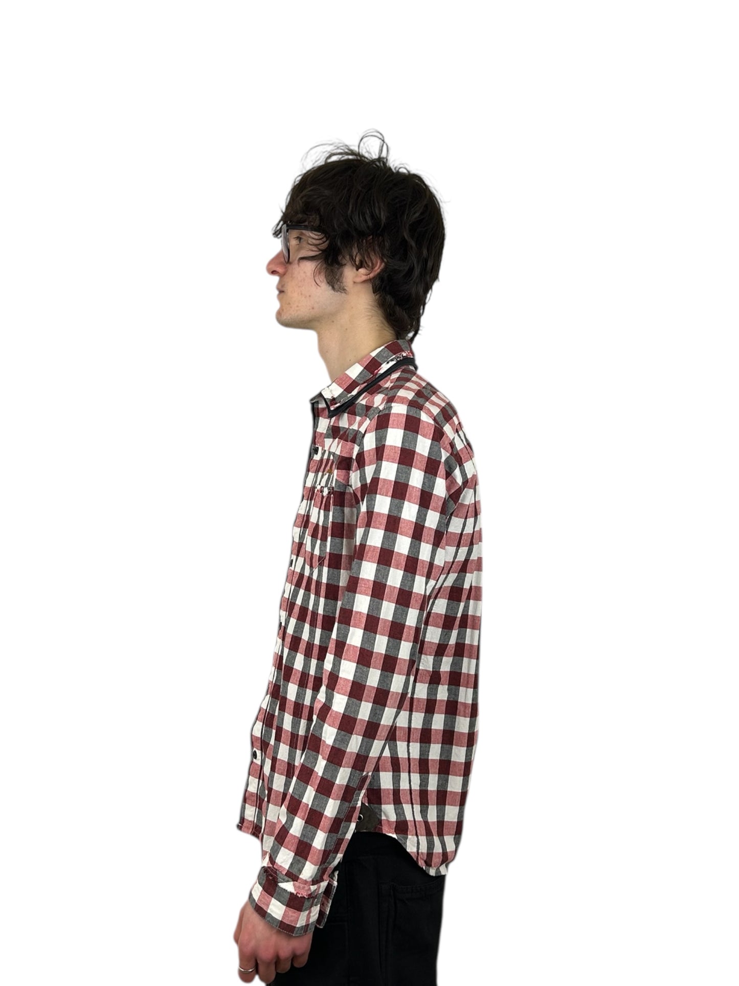 2000s PPFM Buffalo Check Raw Edge Double Collar “Eastern Rock” Button Up Shirt (L)
