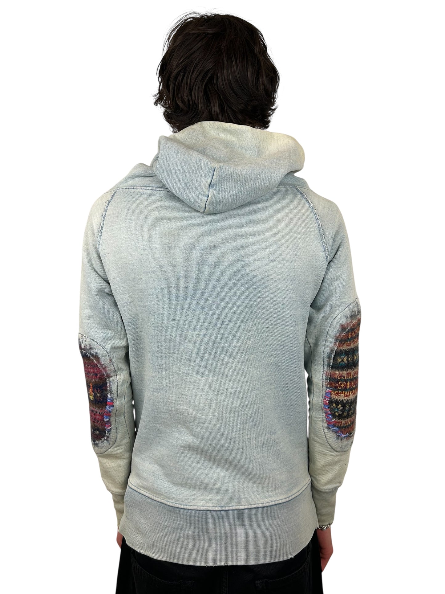 Kapital Yarn Restored Faded Hoodie With Woven Elbow Patches (M)