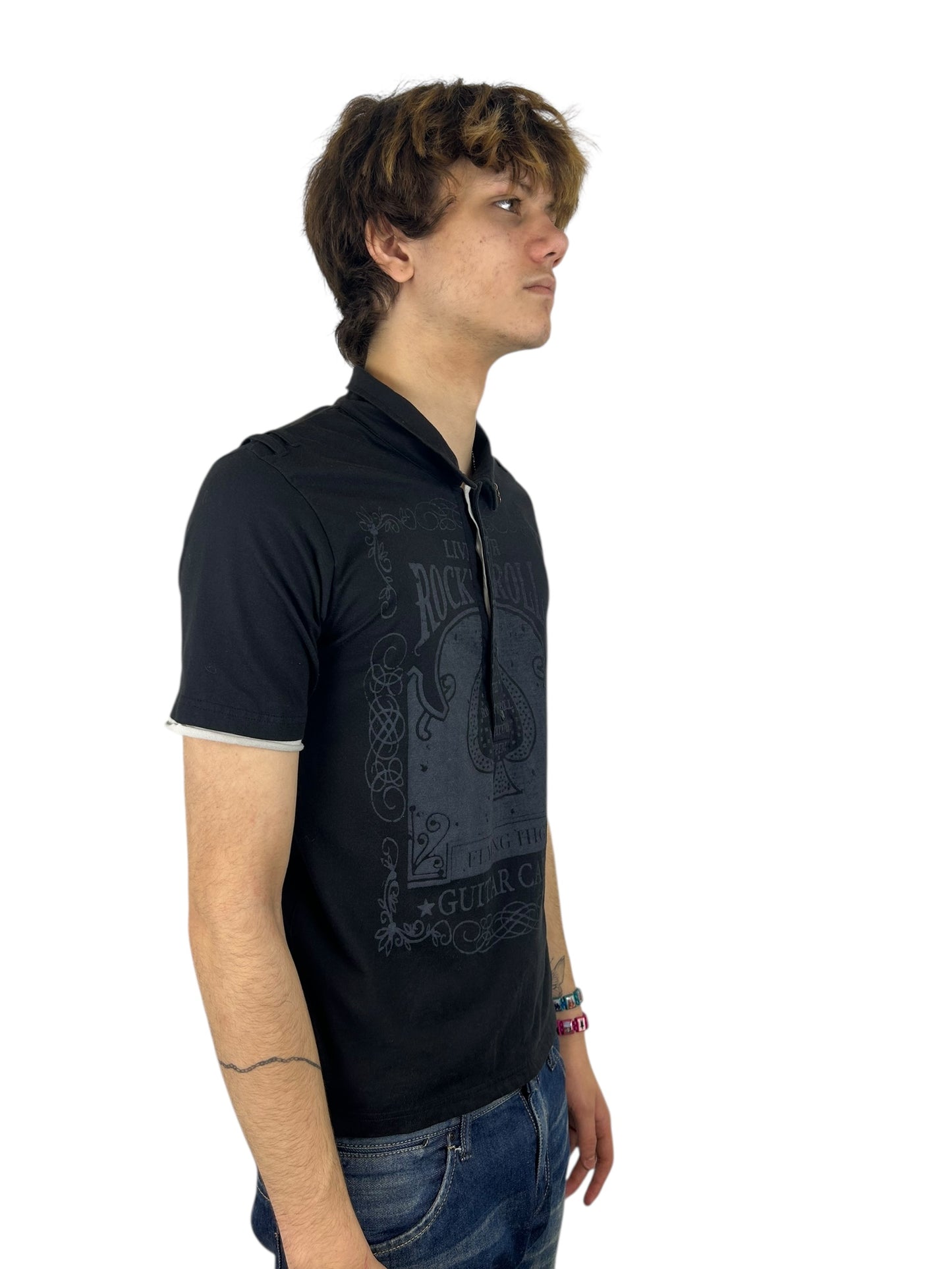 2000s PPFM 2 Layer “Rock and Roll” Pierced Polo (M)
