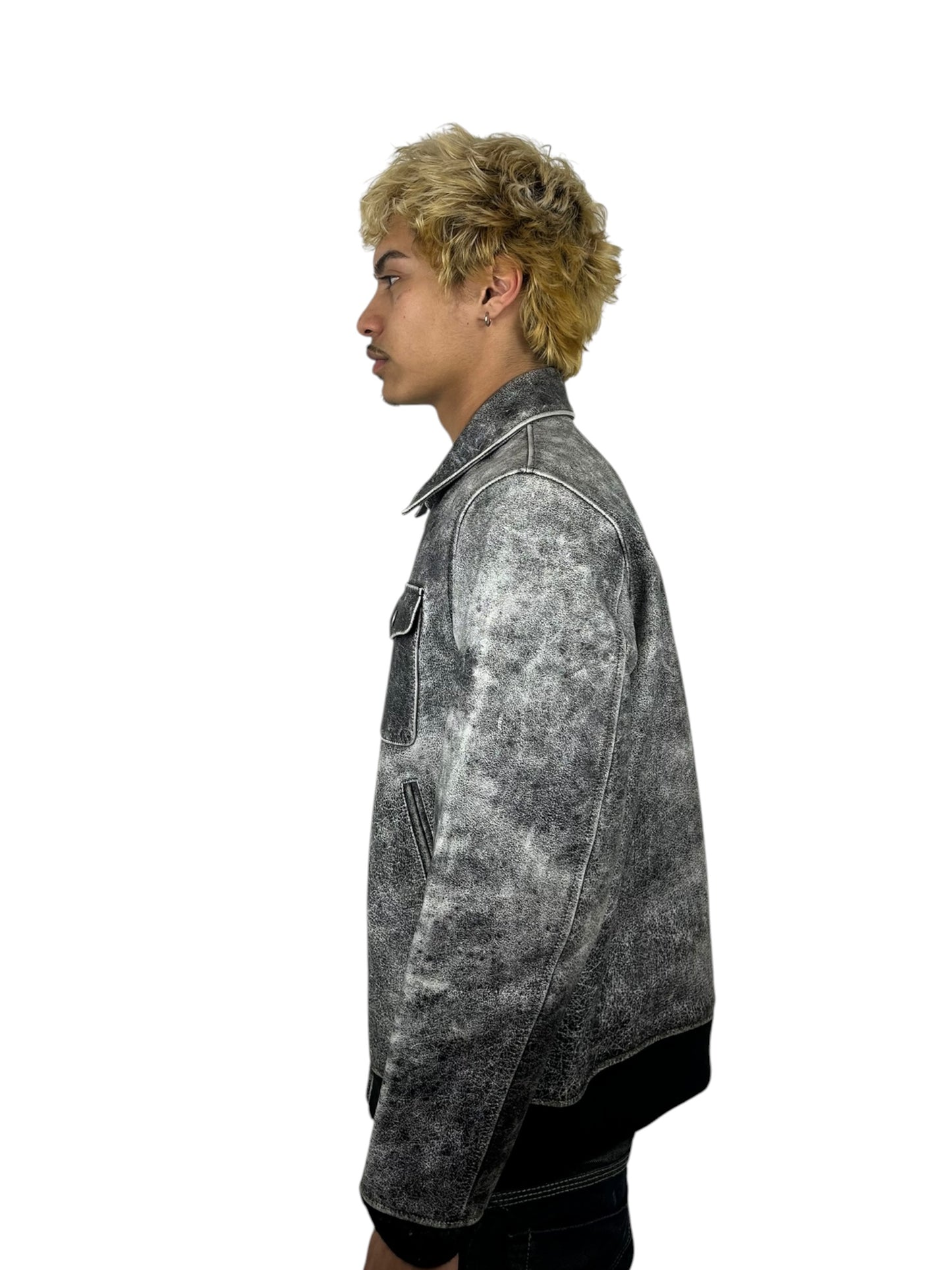 2017AW Undercover Sample “Brain Washed Generation” Crackled Leather Zip Jacket (M)