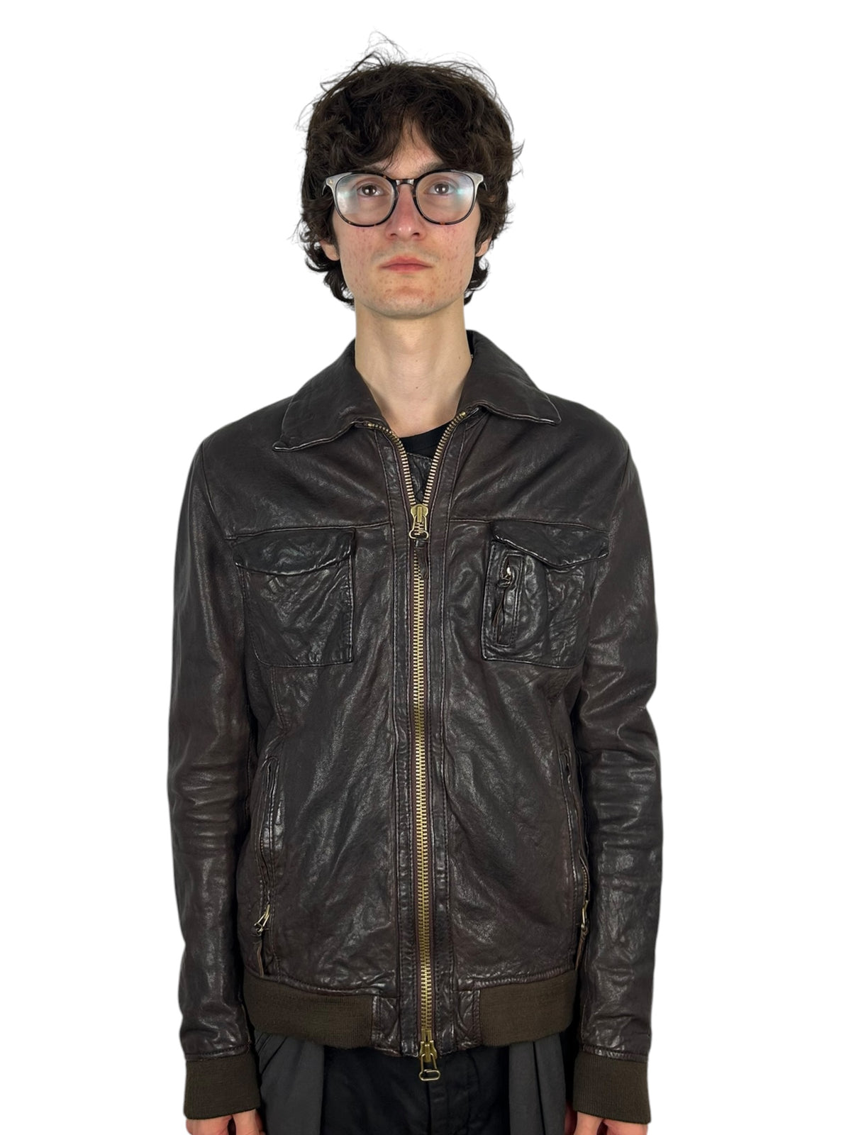 Johnbull Purple Leather Multi-Pocket Zip Jacket with Neck Guard (L)