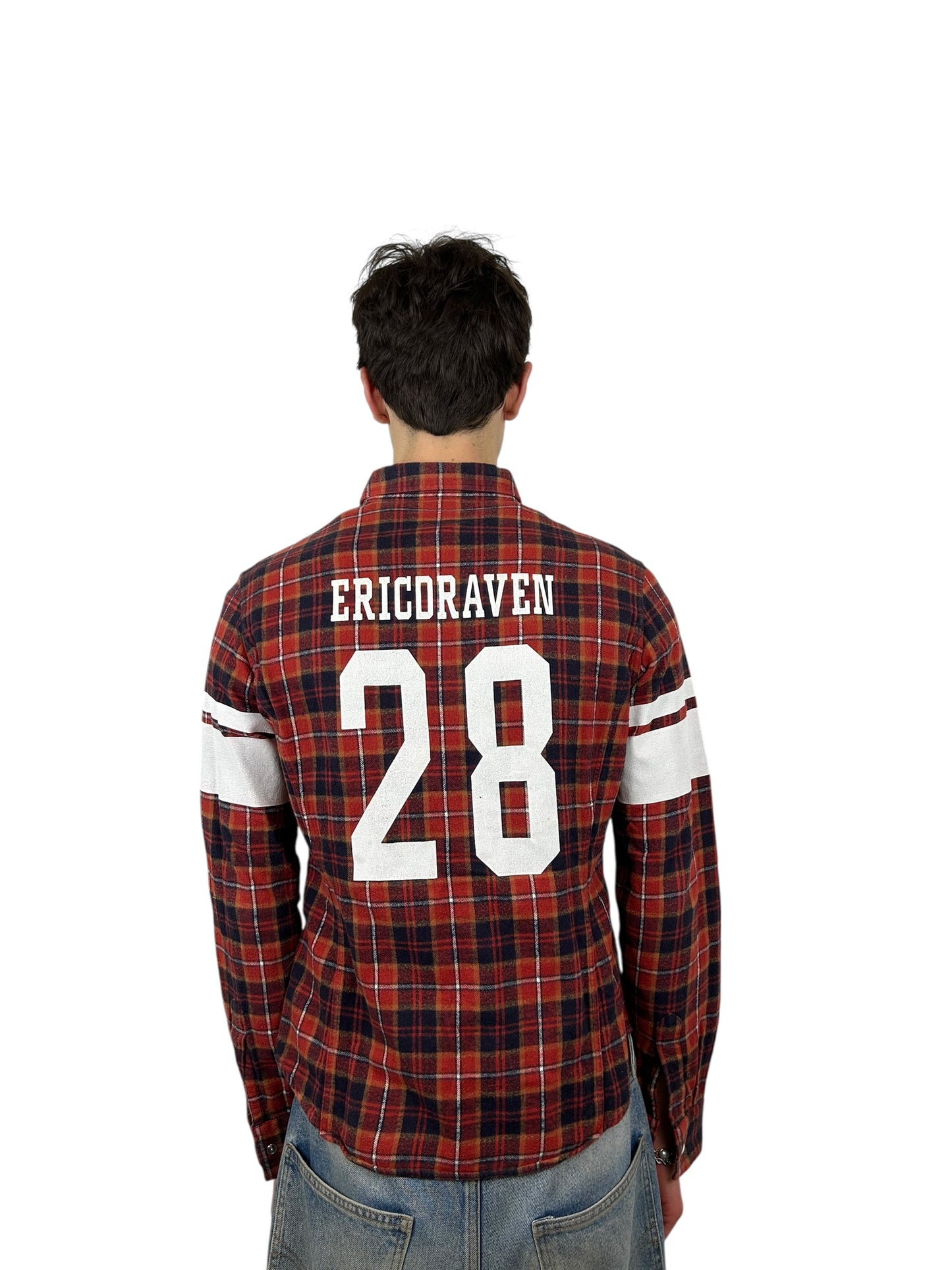 PPFM “The Crow / AC-DC” Painted Sleeves Plaid Flannel Shirt (M)