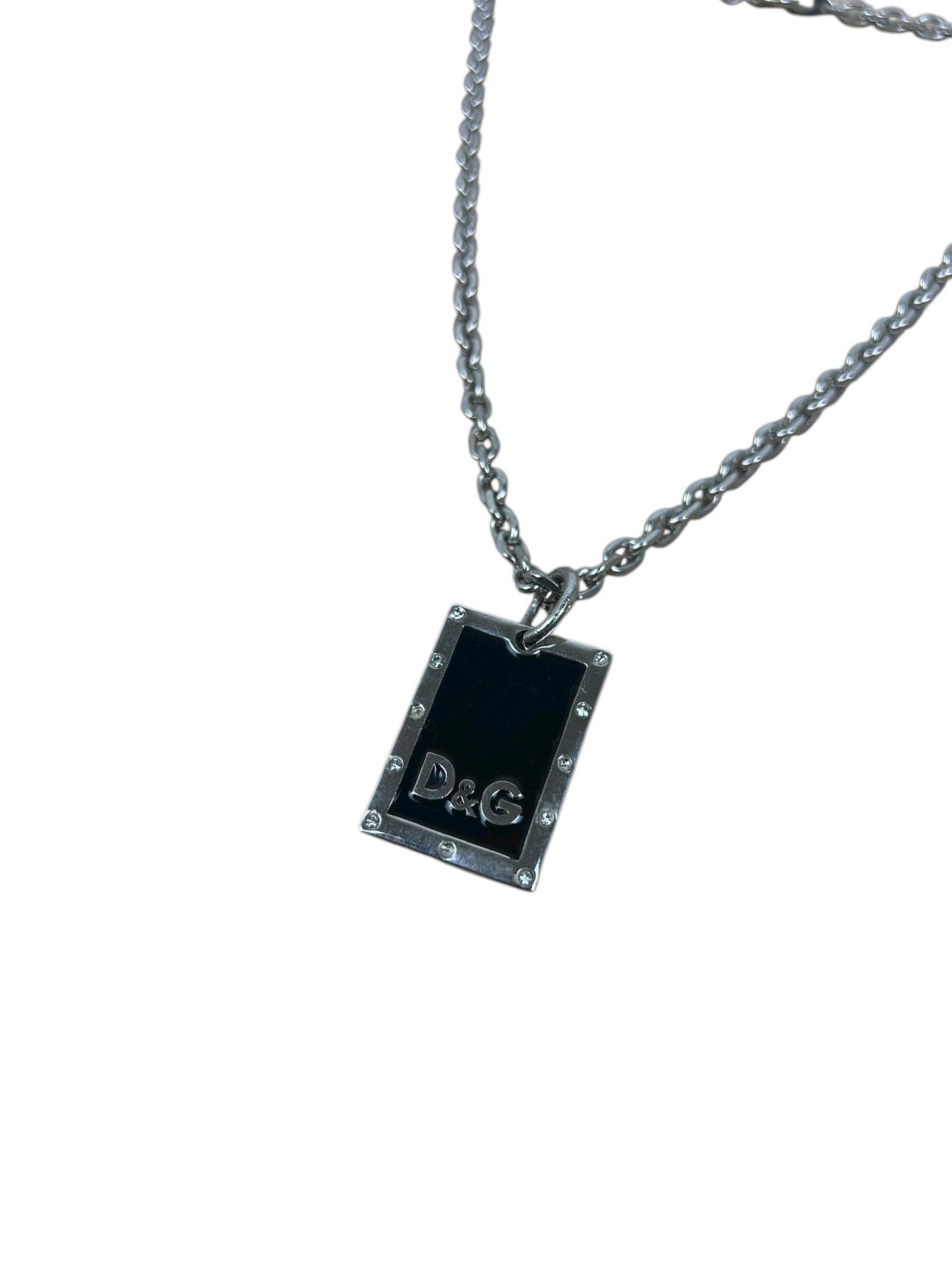 Dolce & Gabbana Silver/Black Logo Plate Necklace