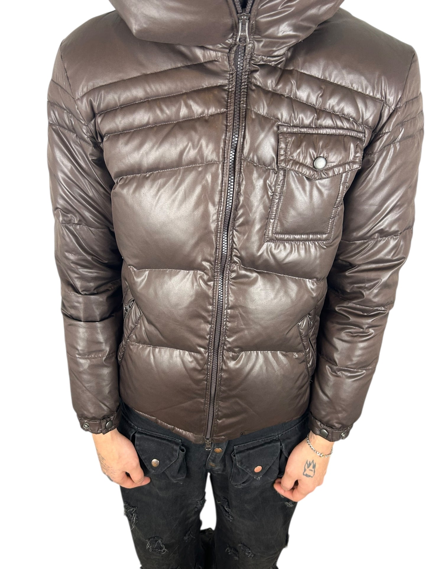 2000s PPFM Chocolate Brown Faux-Fur Trimmed Quilted Puffer Jacket (L)